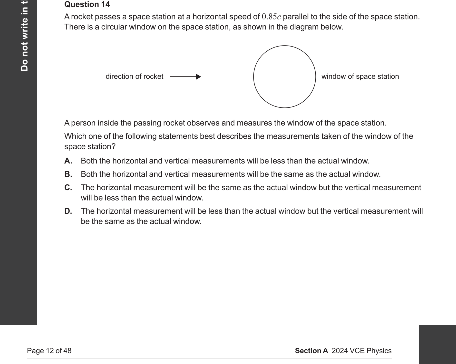 Physics 2024 Exam Question 14 — Length contraction formula