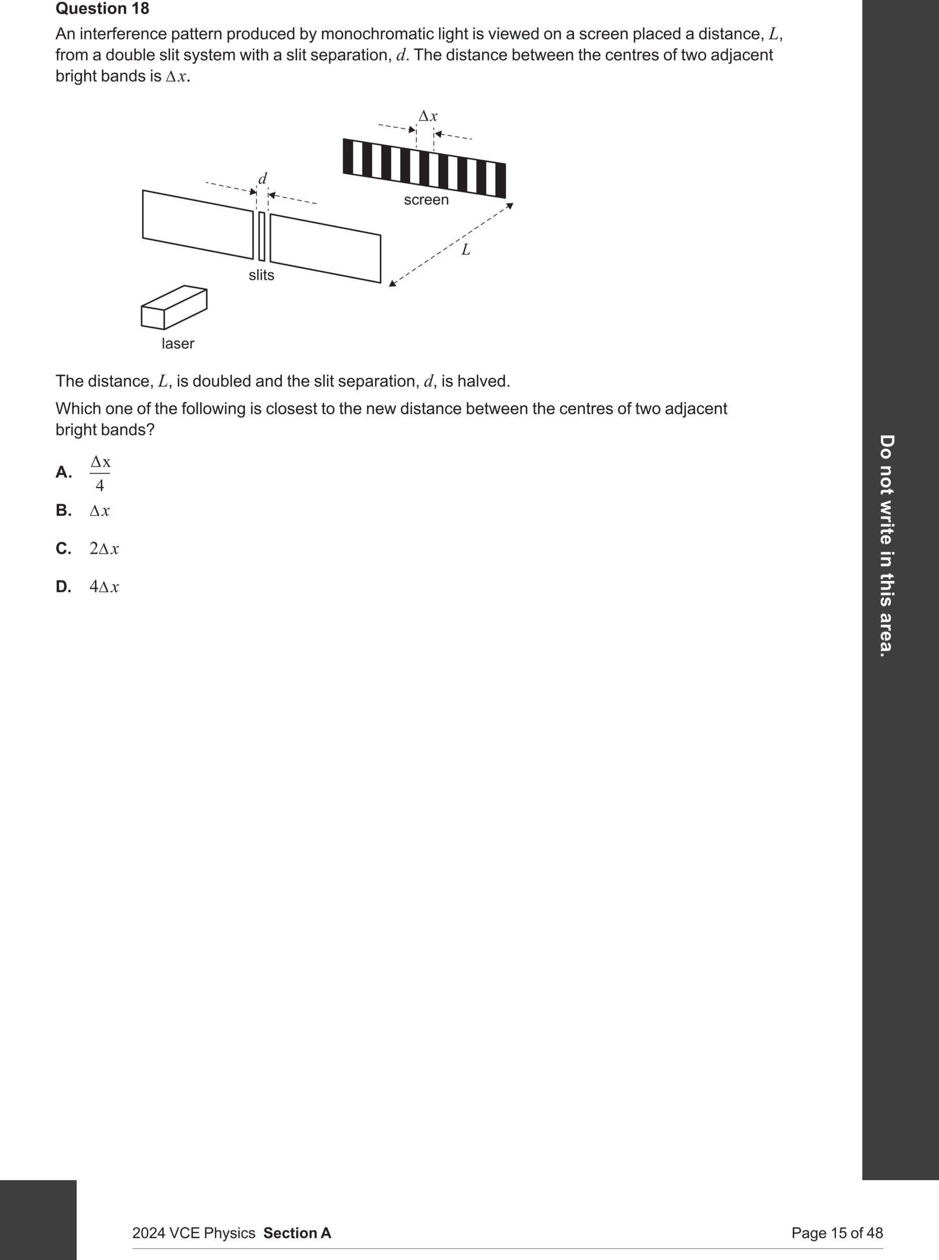 Physics 2024 Exam Question 18 — Double-slit interference pattern
