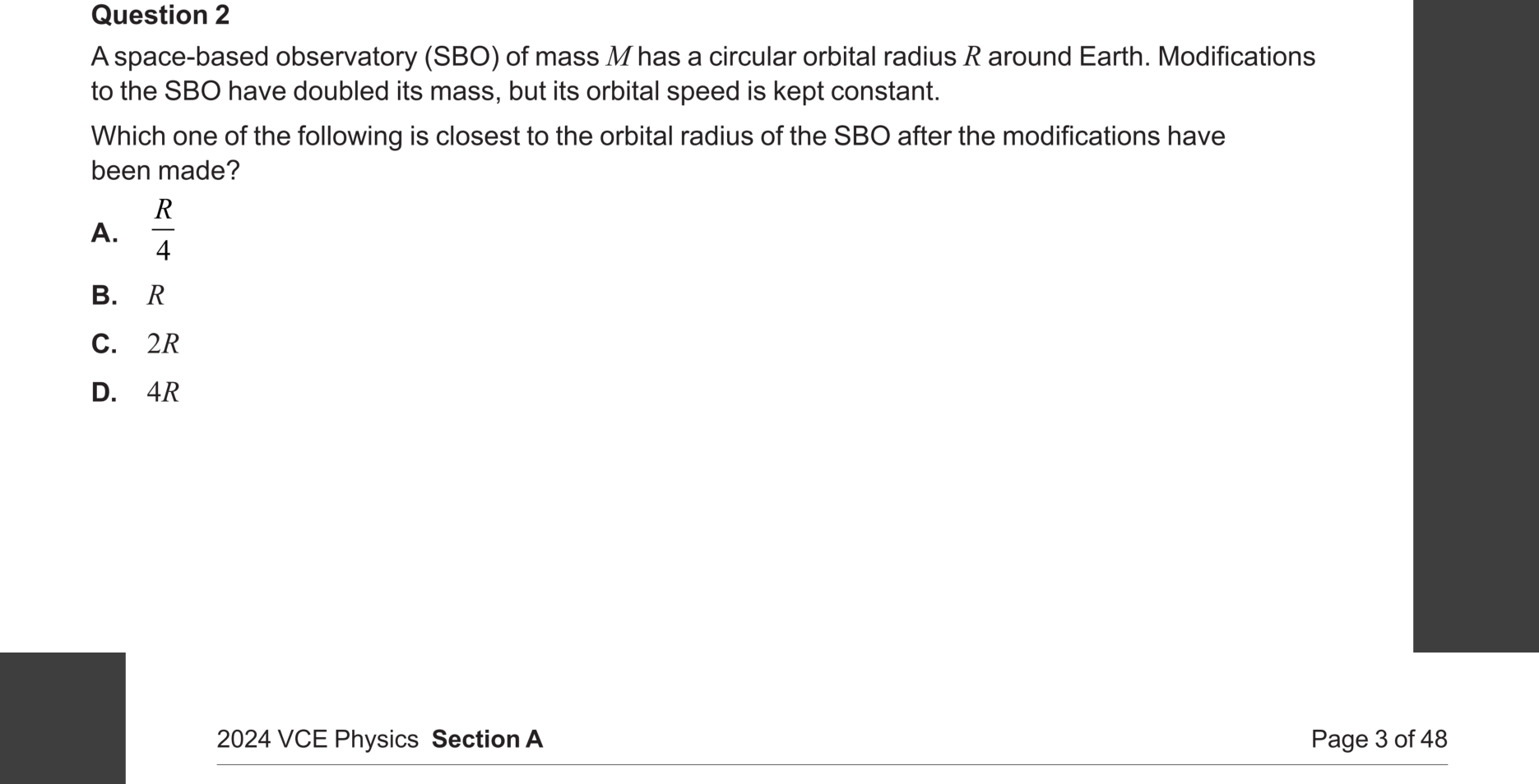 Physics 2024 Exam Question 2 — Satellite orbital motion