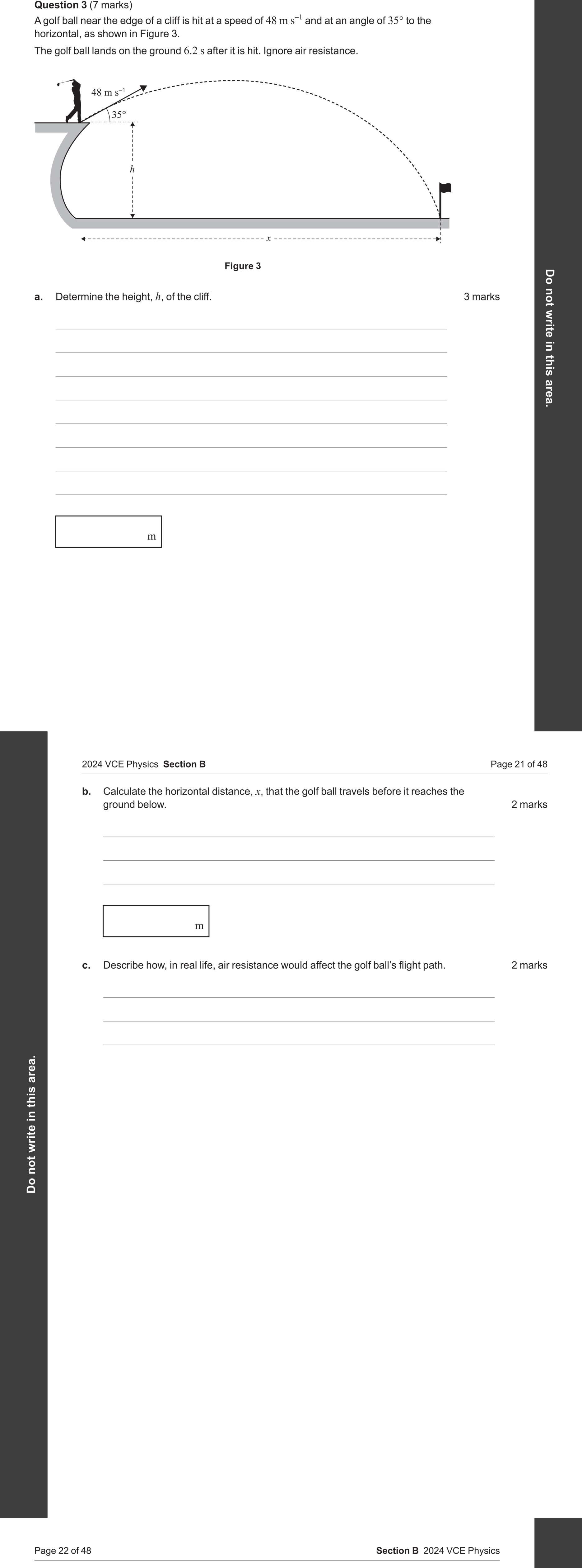 Physics 2024 Exam Question 3(b) — Projectile motion analysis