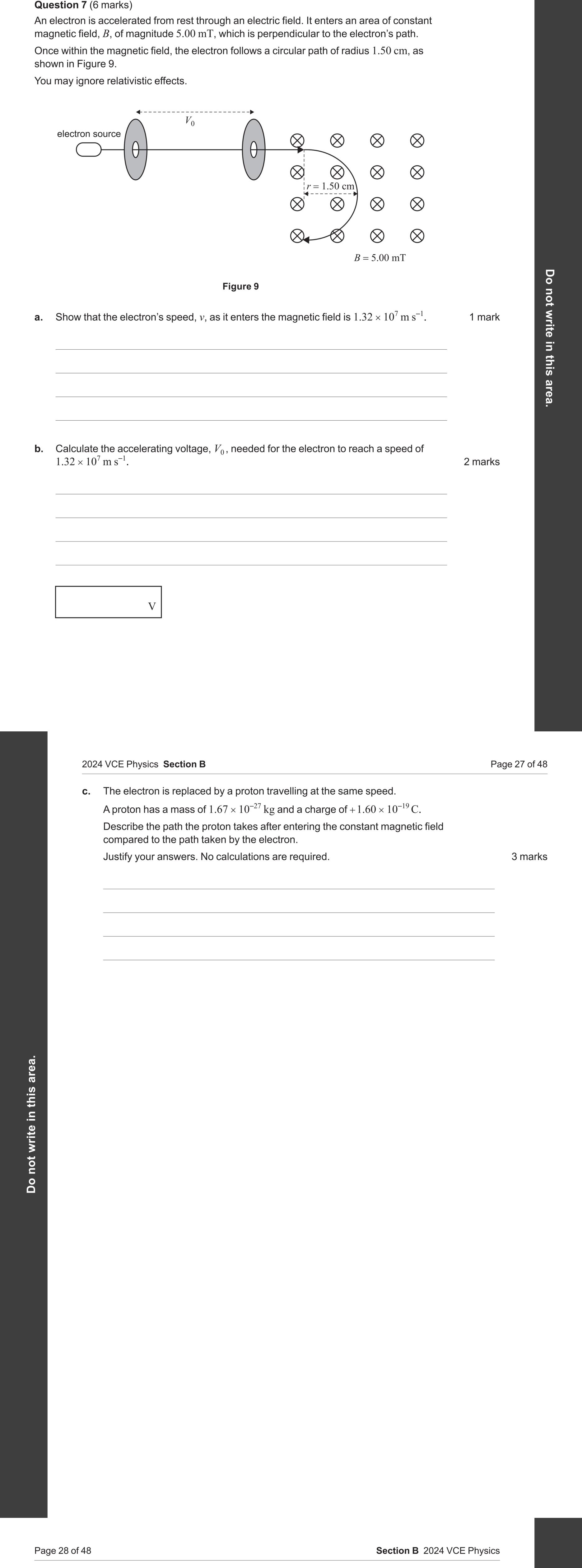 Physics 2024 Exam Question 7(a) — Electric field acceleration, Particle accelerator motion