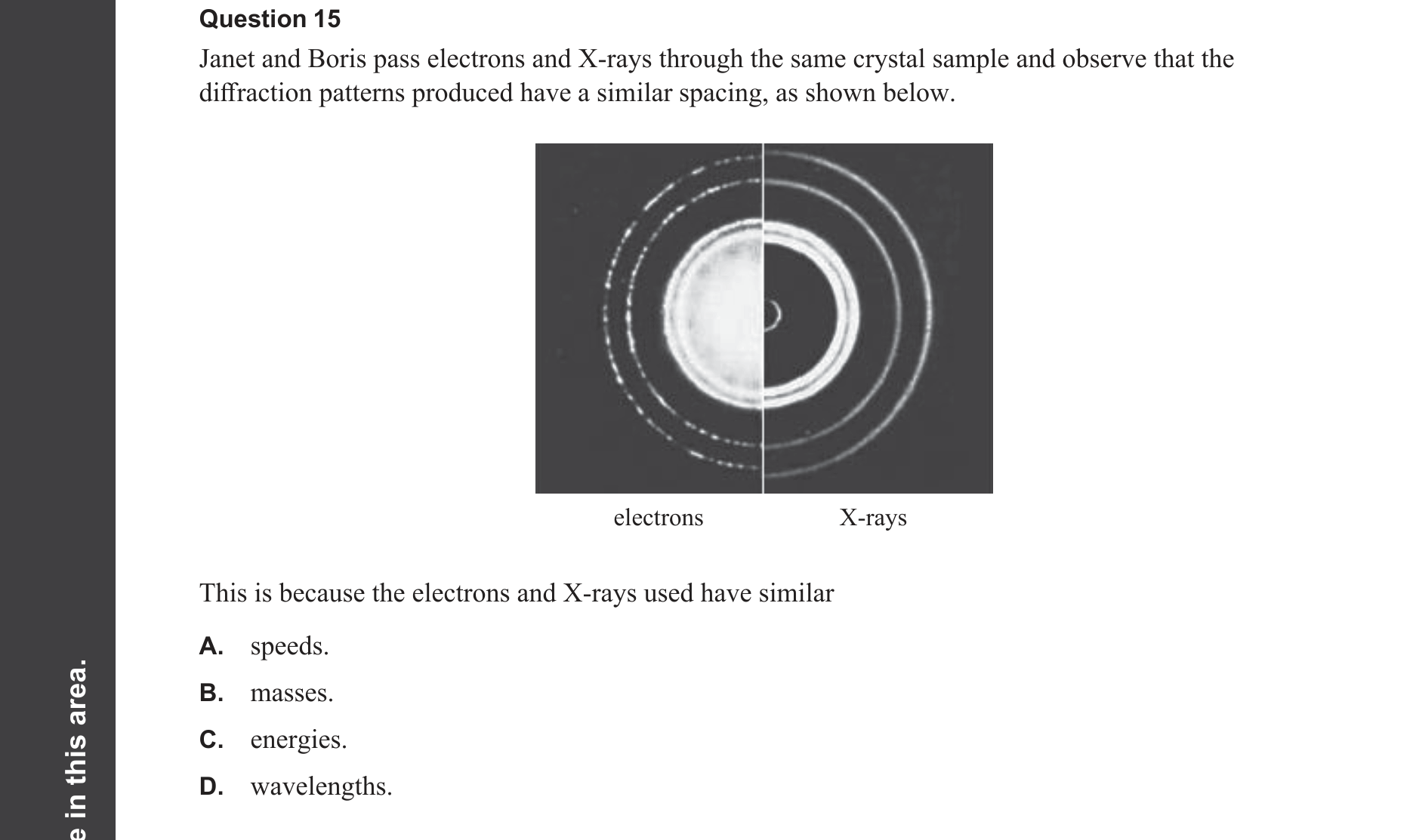 Physics 2025 Exam Question 15 — de Broglie wavelength concept, Electron diffraction evidence