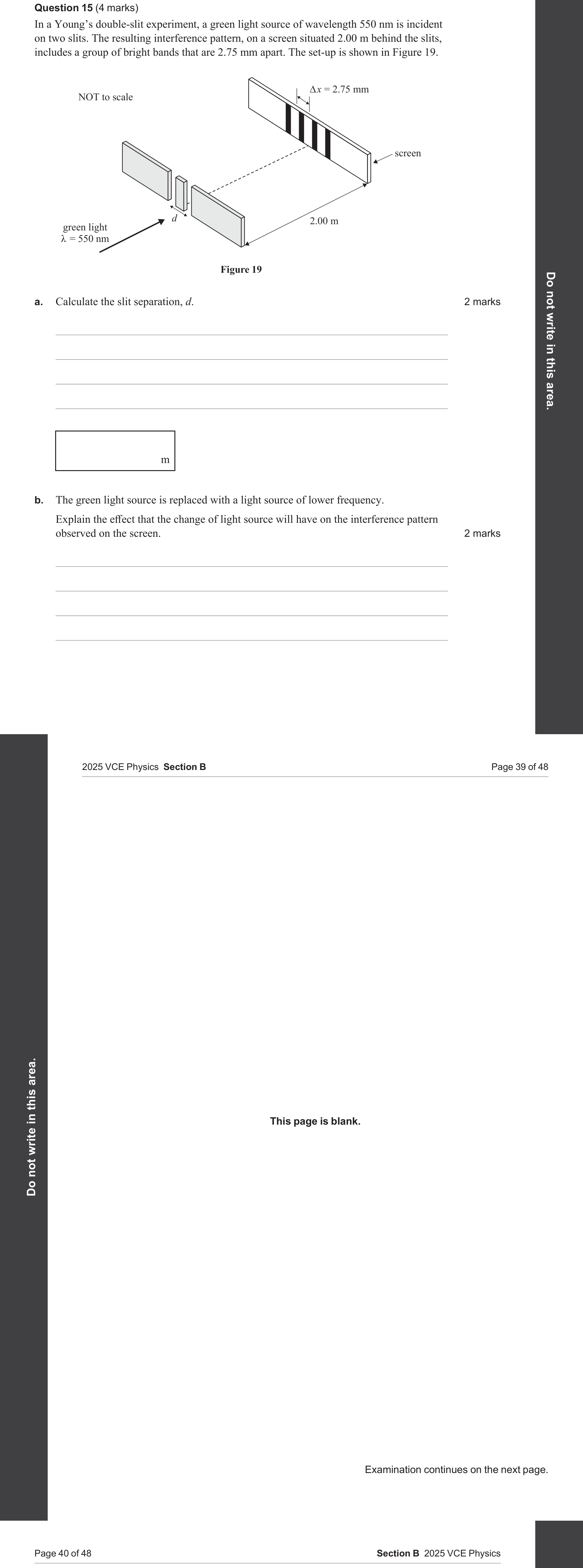 Physics 2025 Exam Question 15(a) — Double-slit interference pattern