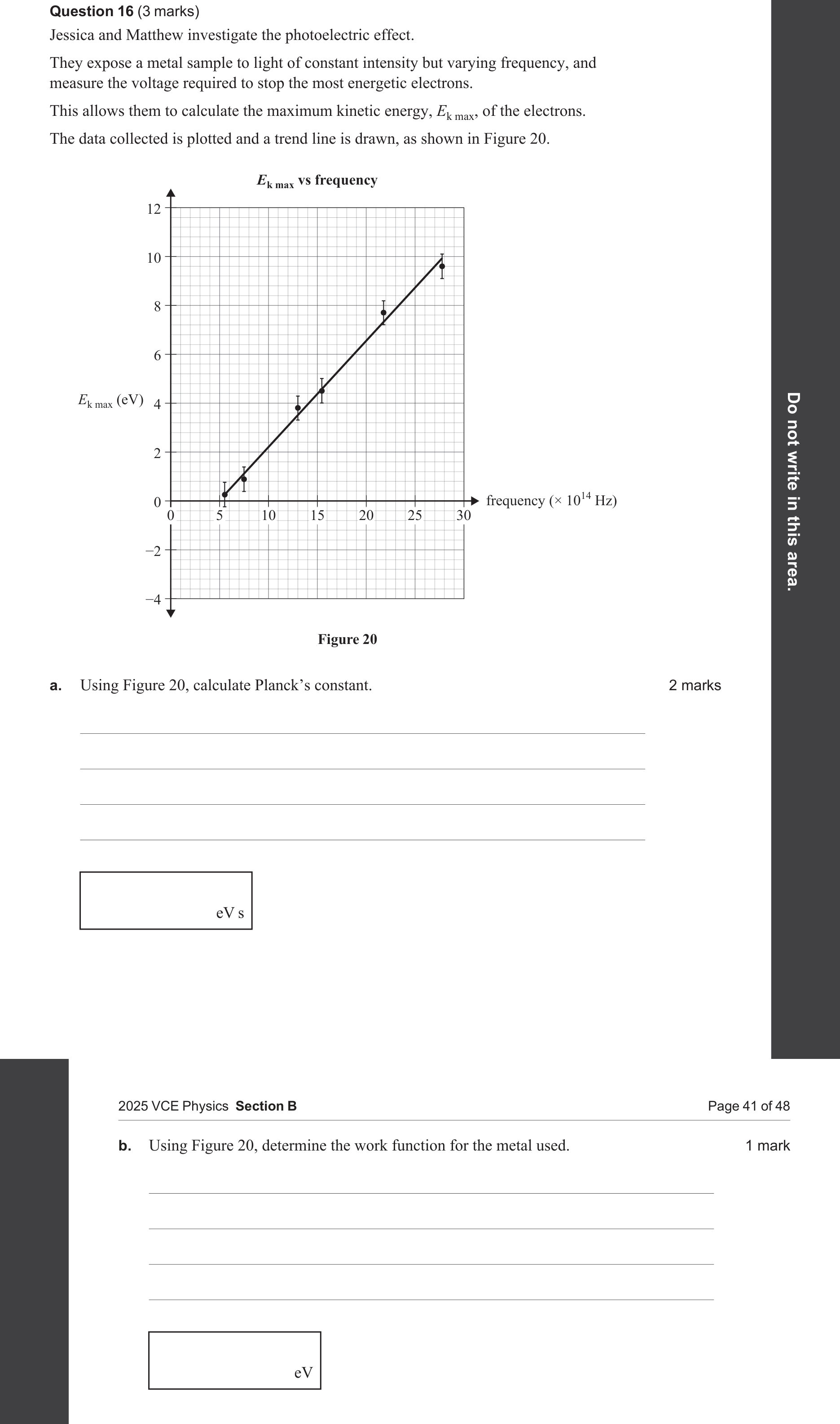 Physics 2025 Exam Question 16(a) — Photoelectric effect evidence, Photon energy quantisation