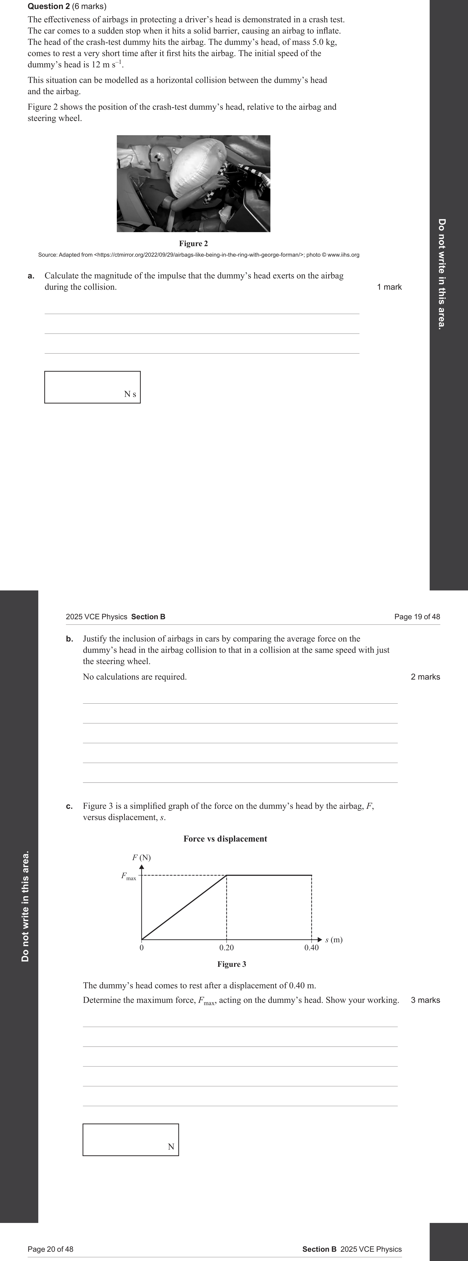 Physics 2025 Exam Question 2(b) — Impulse and momentum change, Newtons laws applications