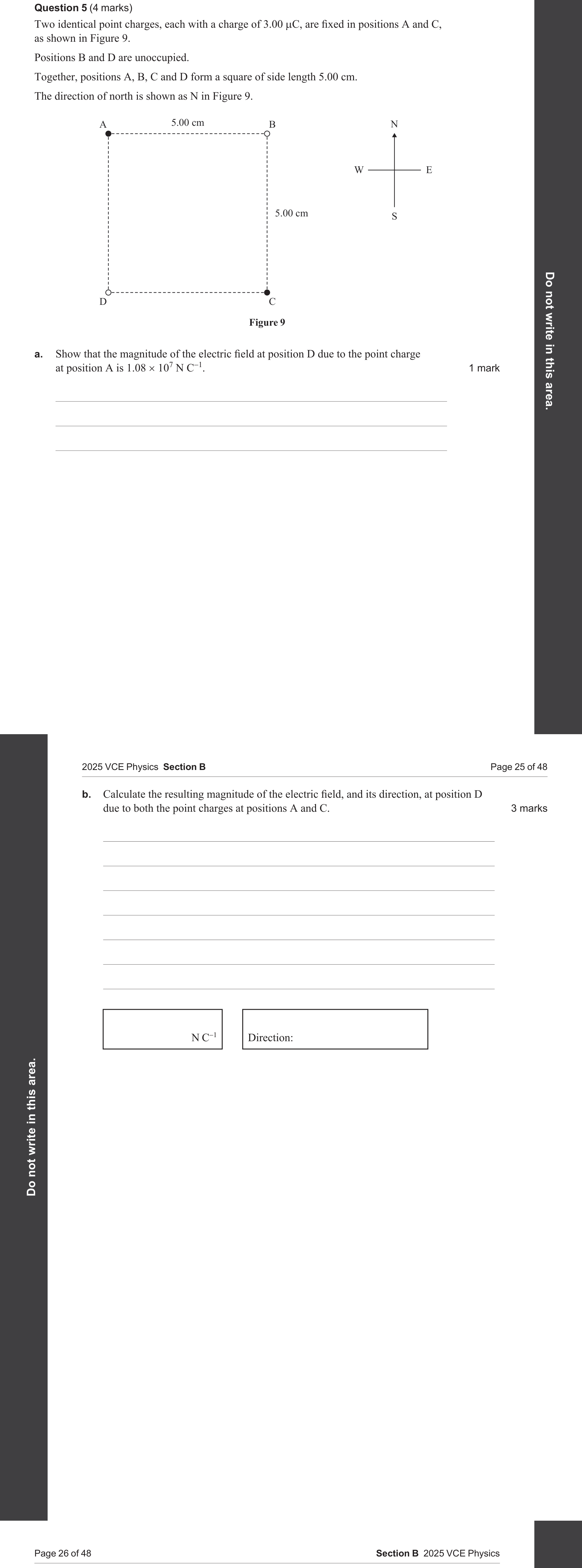Physics 2025 Exam Question 5(a) — Point mass/charge fields, Inverse-square field law
