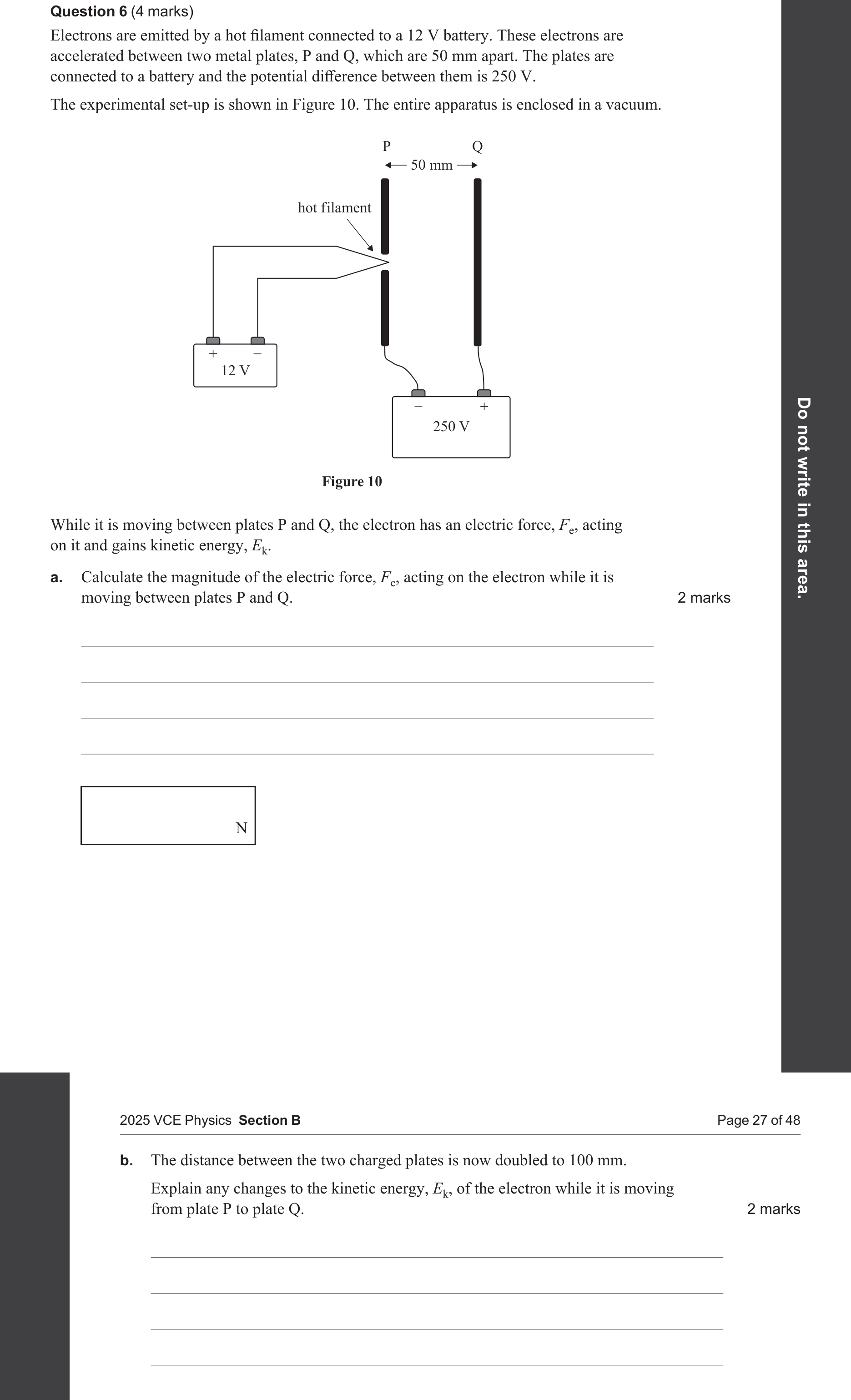 Physics 2025 Exam Question 6(a) — Electric field acceleration, Particle accelerator motion