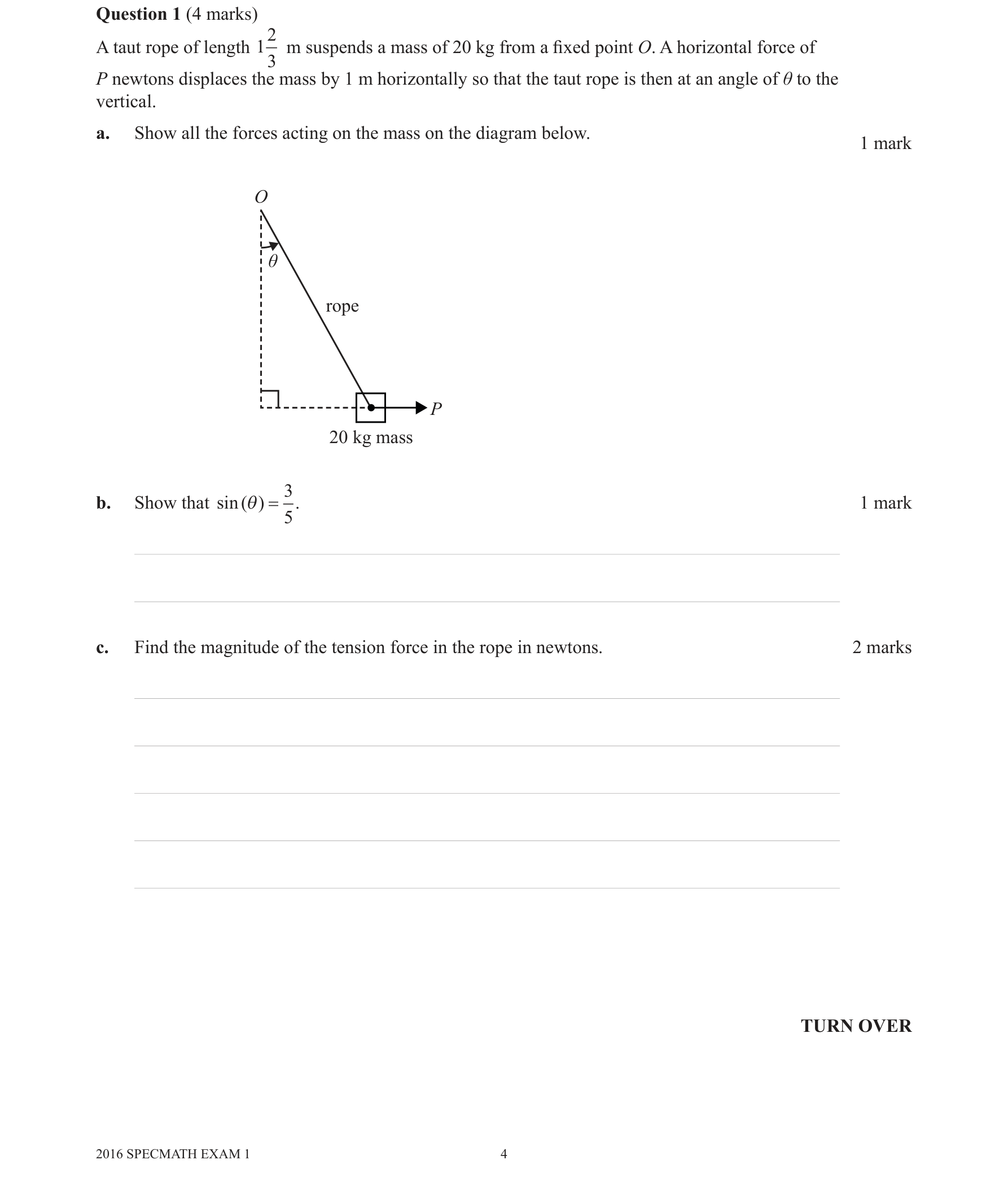 Specialist Mathematics 2016 Exam 1 Question 1(b) — Position vectors and resolution