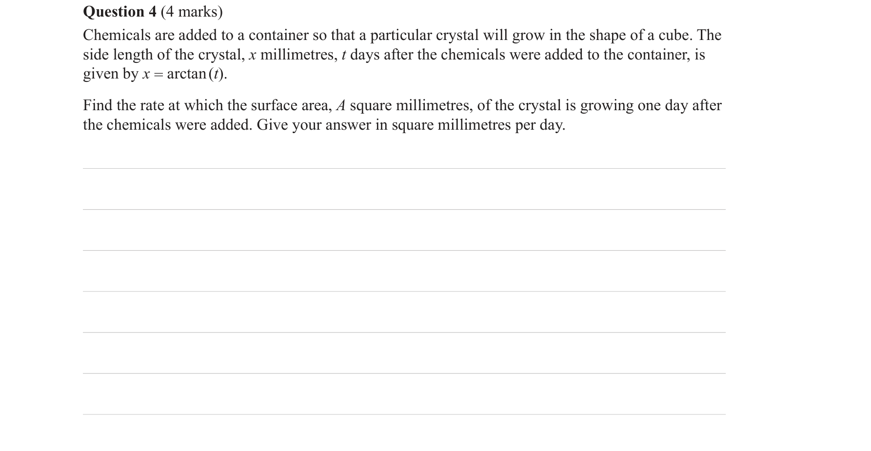 Specialist Mathematics 2016 Exam 1 Question 4 — Related rates of change, Derivatives of inverse circular functions