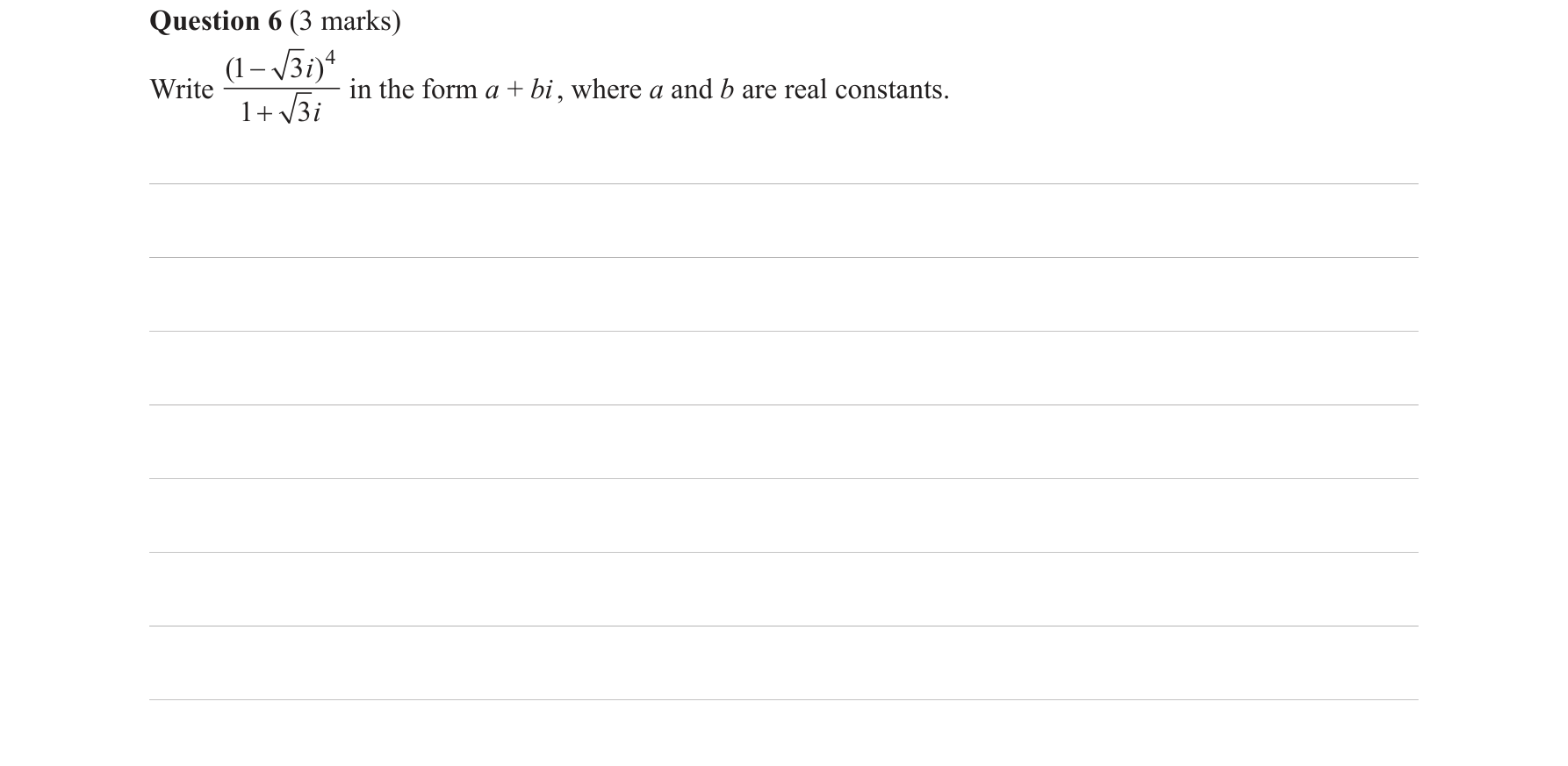 Specialist Mathematics 2016 Exam 1 Question 6 — Polar form of complex numbers, Powers and roots in polar form