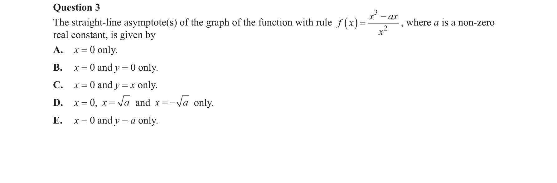 Specialist Mathematics 2016 Exam 2 Question 3 — Asymptotic behaviour analysis, Graphs of rational functions