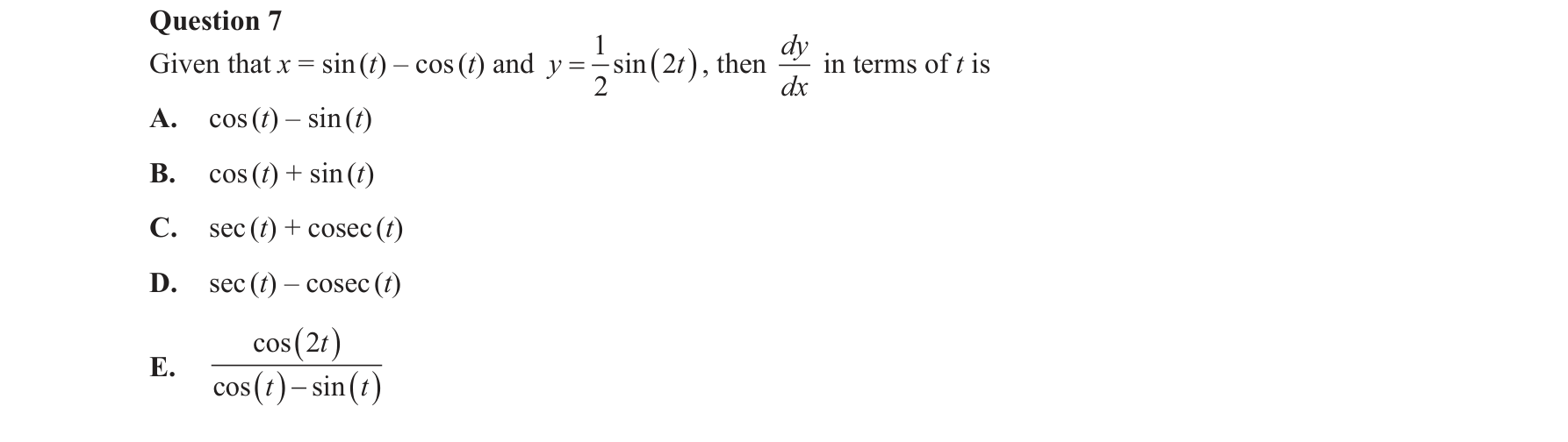 Specialist Mathematics 2016 Exam 2 Question 7 — Parametric equations of curves, Chain rule applications