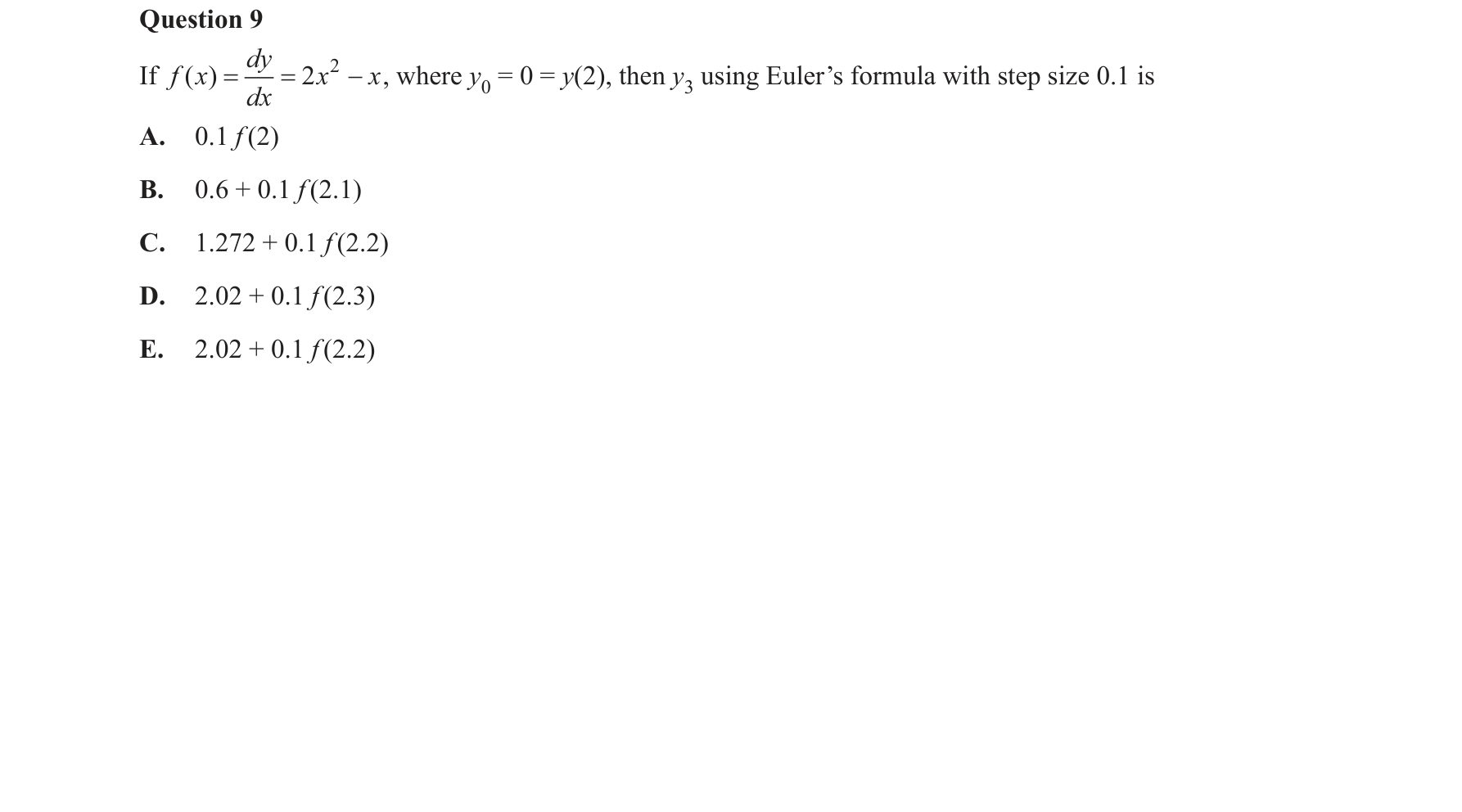 Specialist Mathematics 2016 Exam 2 Question 9 — Euler's method numerical solution