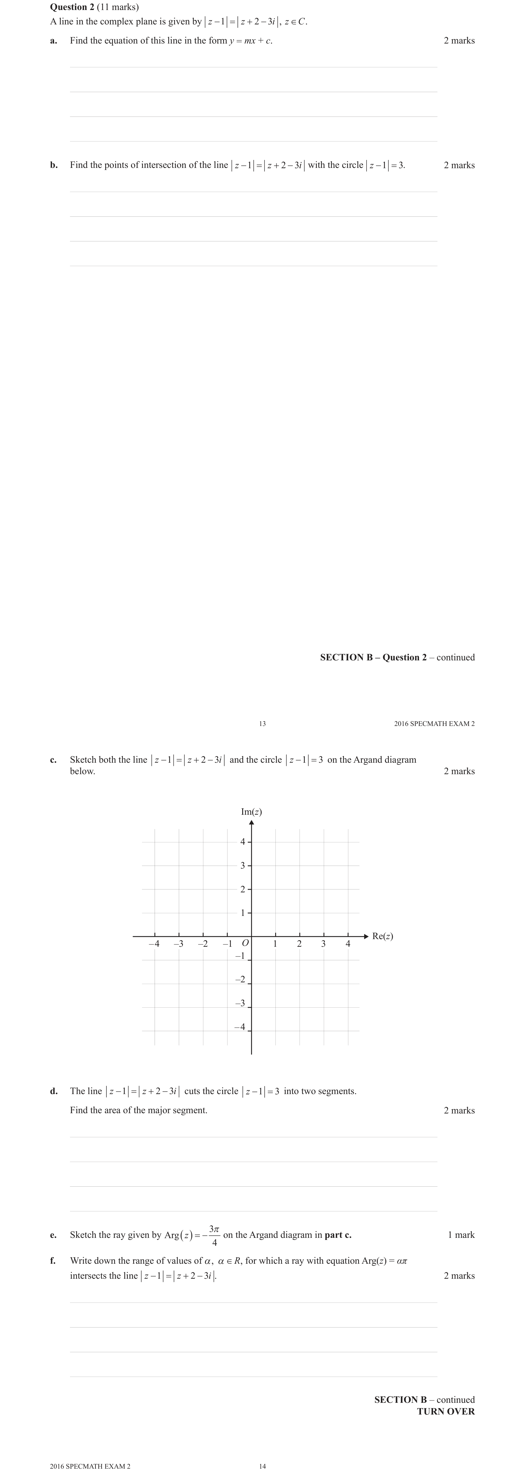 Specialist Mathematics 2016 Exam 2 Question 2(b) — Geometric representation on Argand diagram