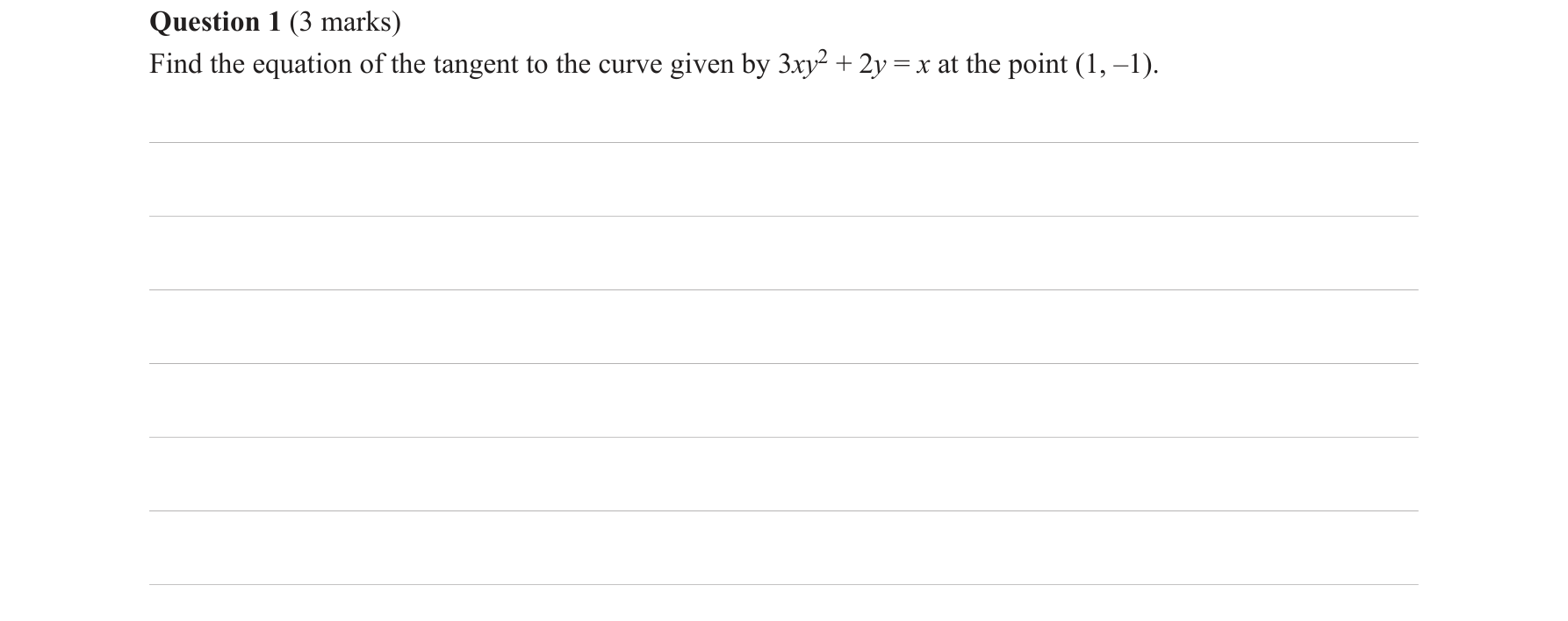 Specialist Mathematics 2017 Exam 1 Question 1 — Implicit differentiation