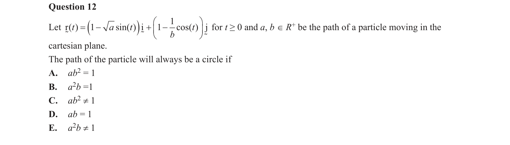 Specialist Mathematics 2017 Exam 2 Question 12 — Position vector as function of time, Paths of particles in space