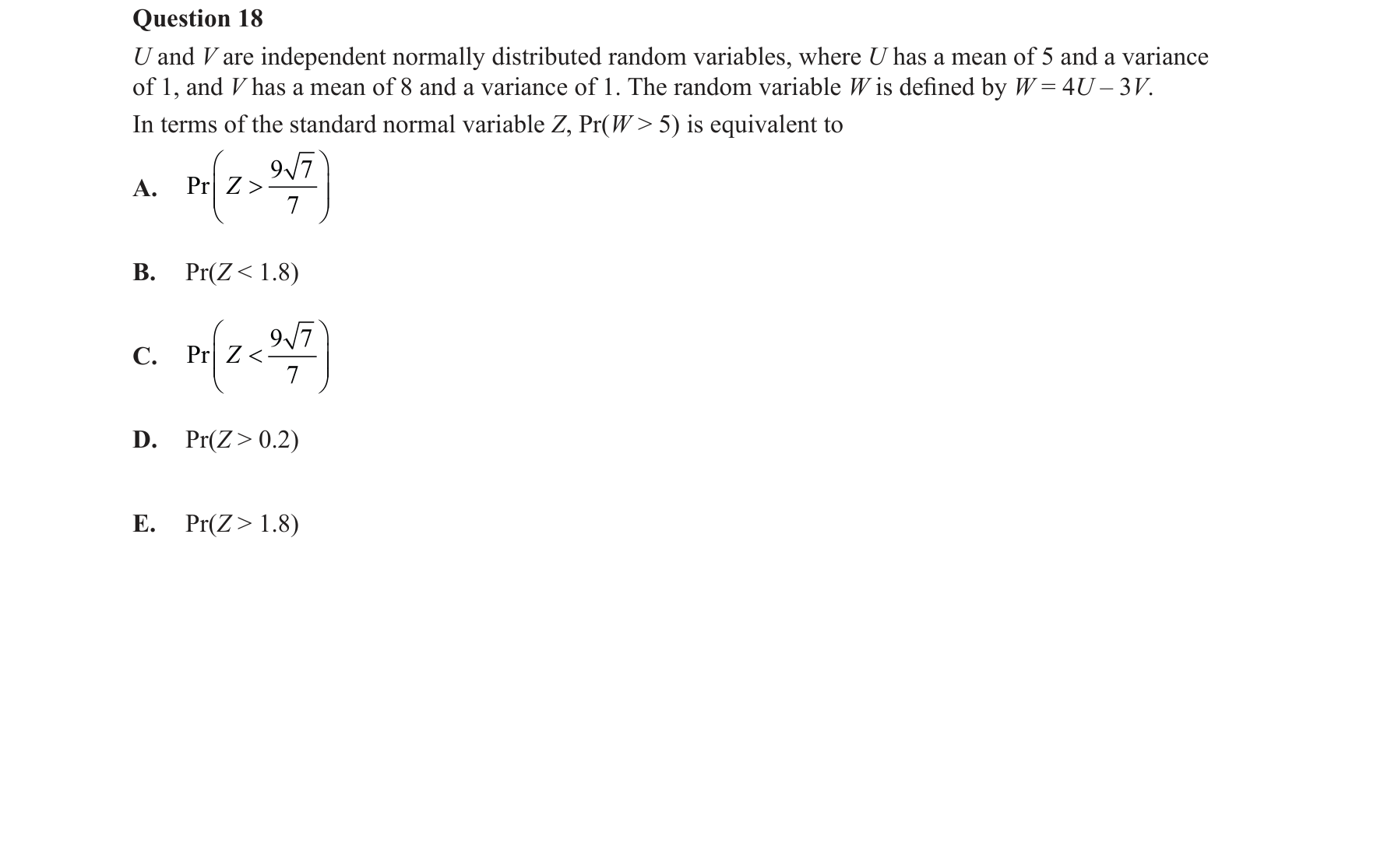 Specialist Mathematics 2017 Exam 2 Question 18 — Linear combinations with real coefficients, Normality of linear combinations