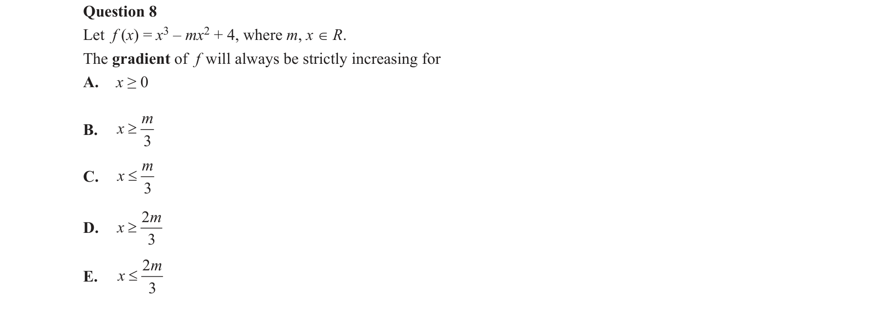 Specialist Mathematics 2017 Exam 2 Question 8 — Second derivatives and concavity