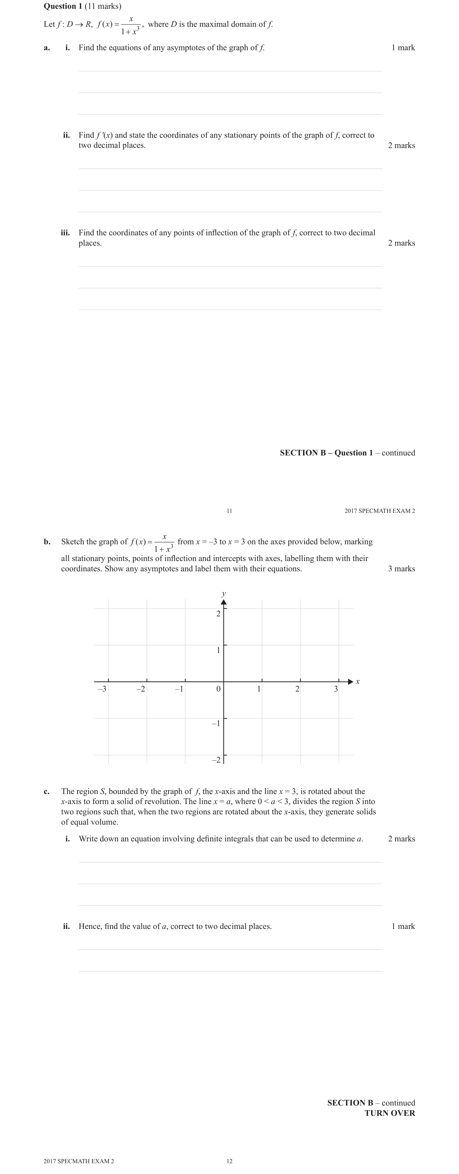 Specialist Mathematics 2017 Exam 2 Question 1(a)(iii) — Points of inflection