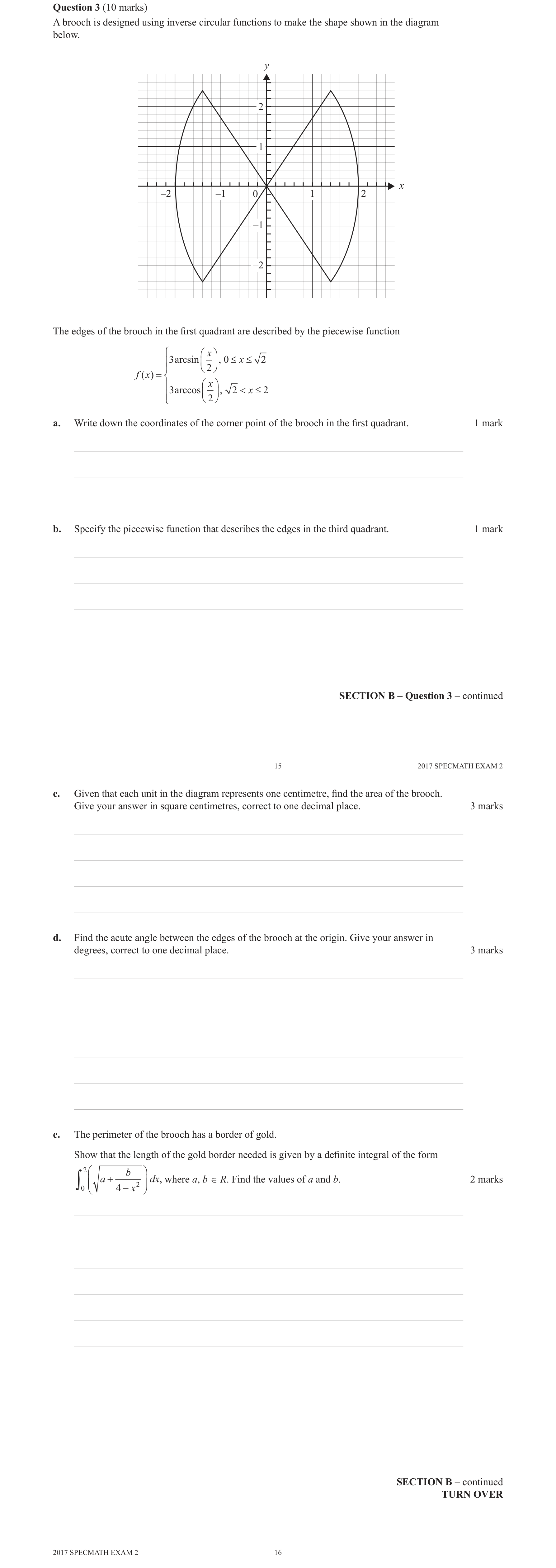 Specialist Mathematics 2017 Exam 2 Question 3(e) — Arc length of parametric curves