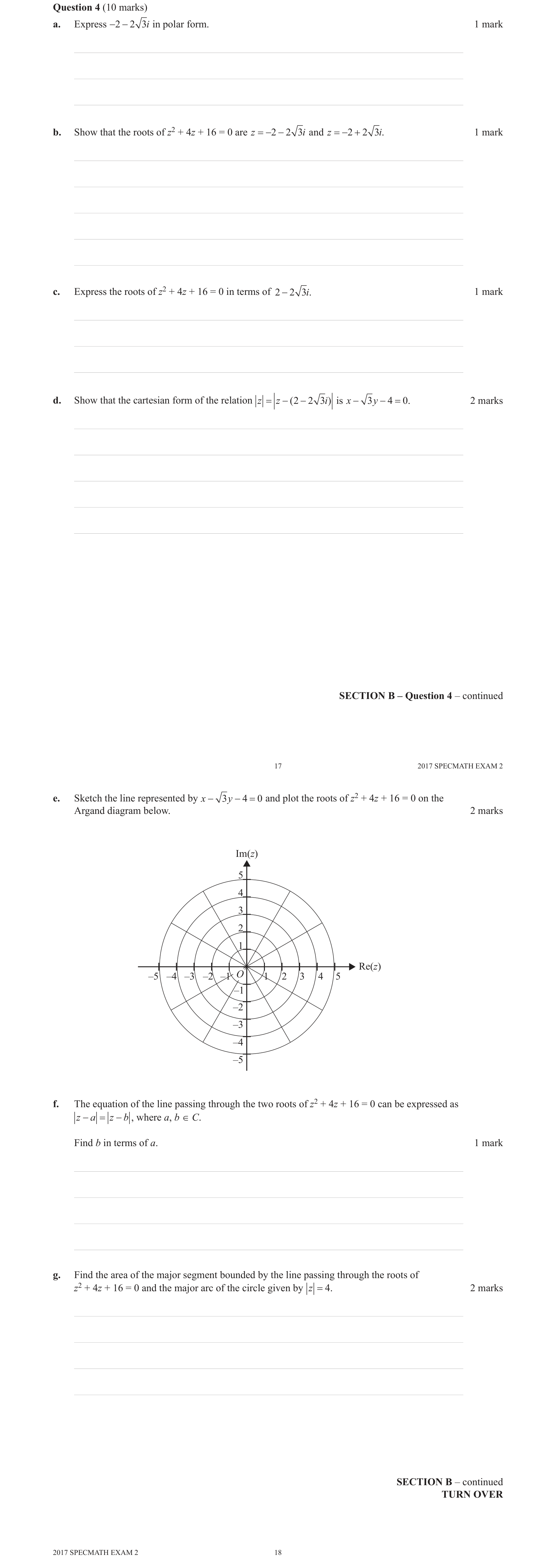 Specialist Mathematics 2017 Exam 2 Question 4(c) — Conjugate root theorem