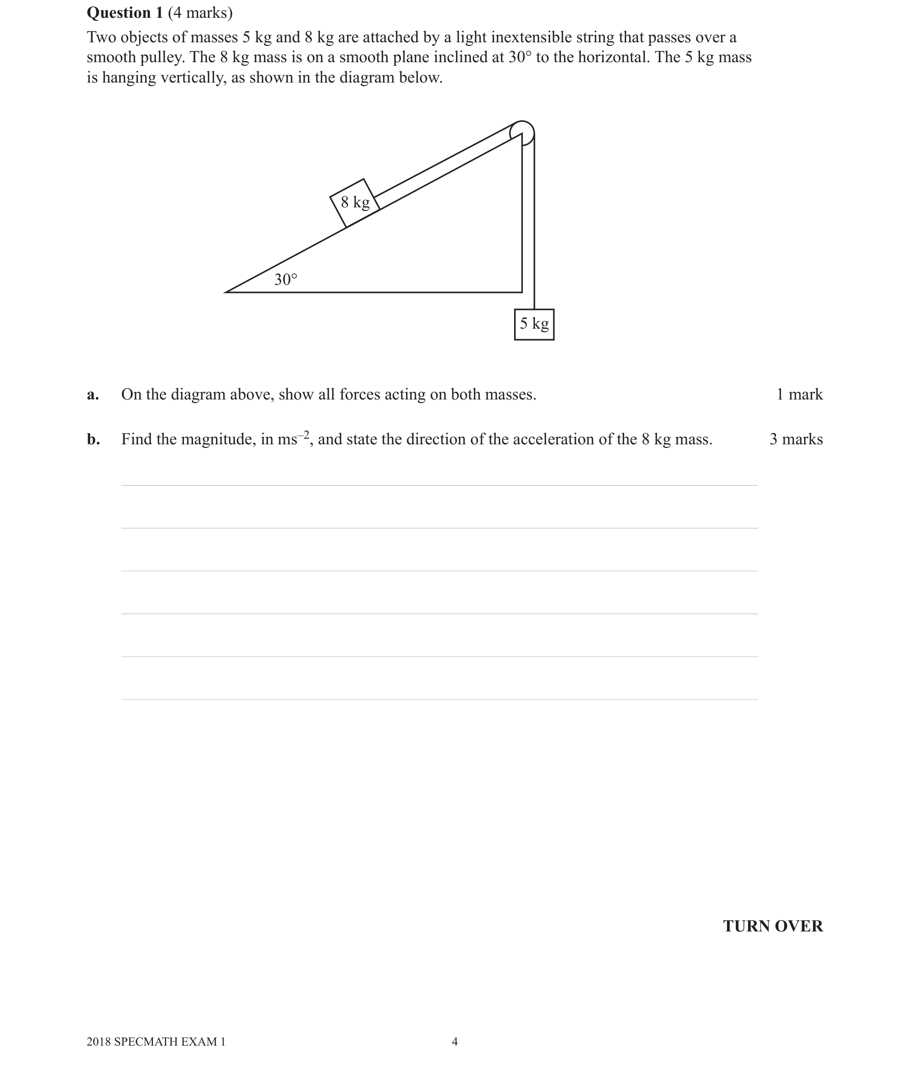 Specialist Mathematics 2018 Exam 1 Question 1(b) — Rectilinear motion using calculus