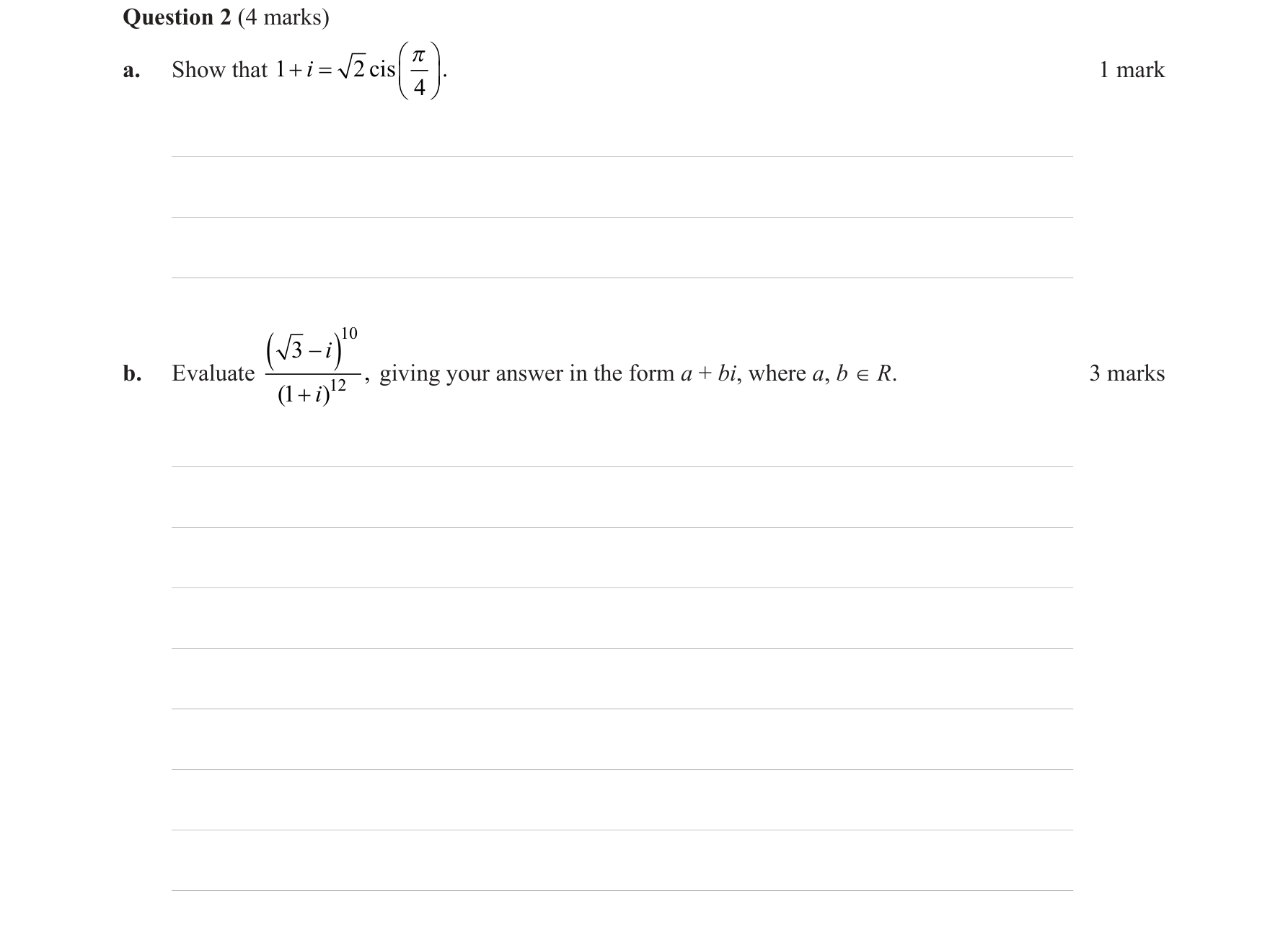 Specialist Mathematics 2018 Exam 1 Question 2(b) — Powers and roots in polar form, De Moivre's theorem and proof
