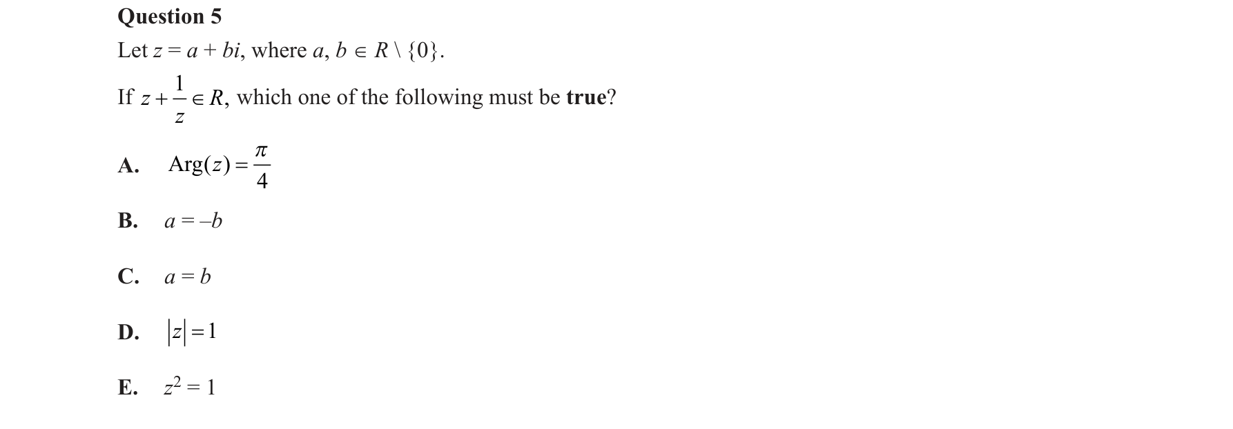 Specialist Mathematics 2018 Exam 2 Question 5 — Polar form of complex numbers, Geometric representation on Argand diagram
