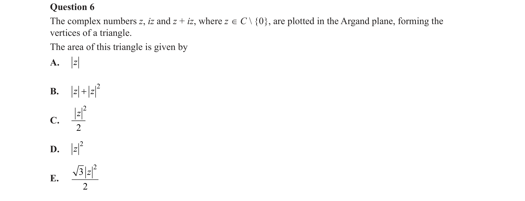 Specialist Mathematics 2018 Exam 2 Question 6 — Geometric representation on Argand diagram