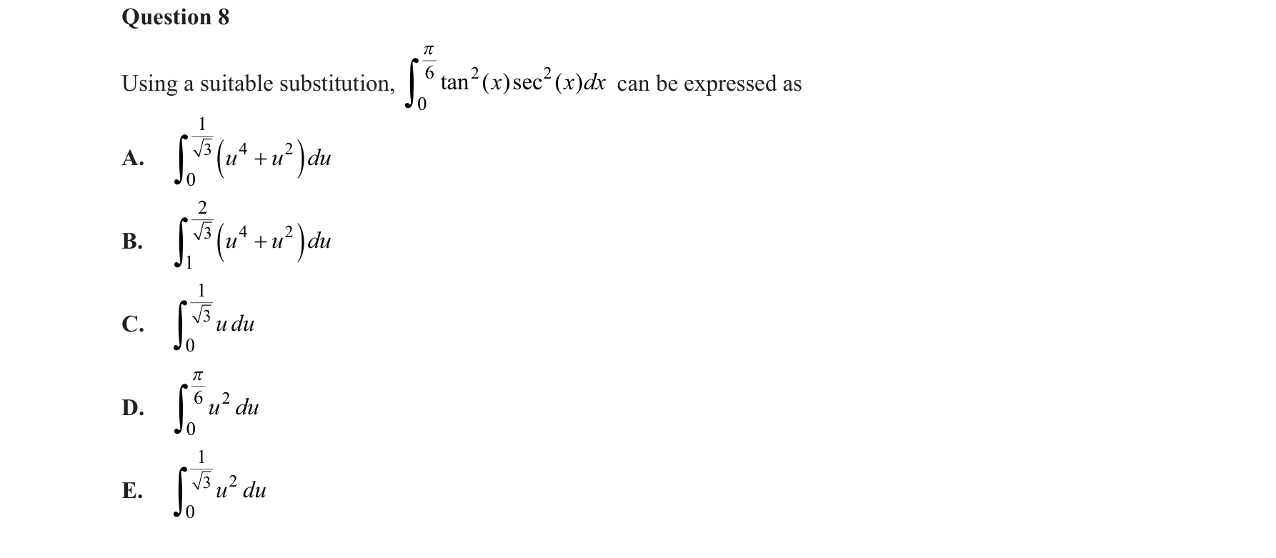 Specialist Mathematics 2018 Exam 2 Question 8 — Integration by substitution