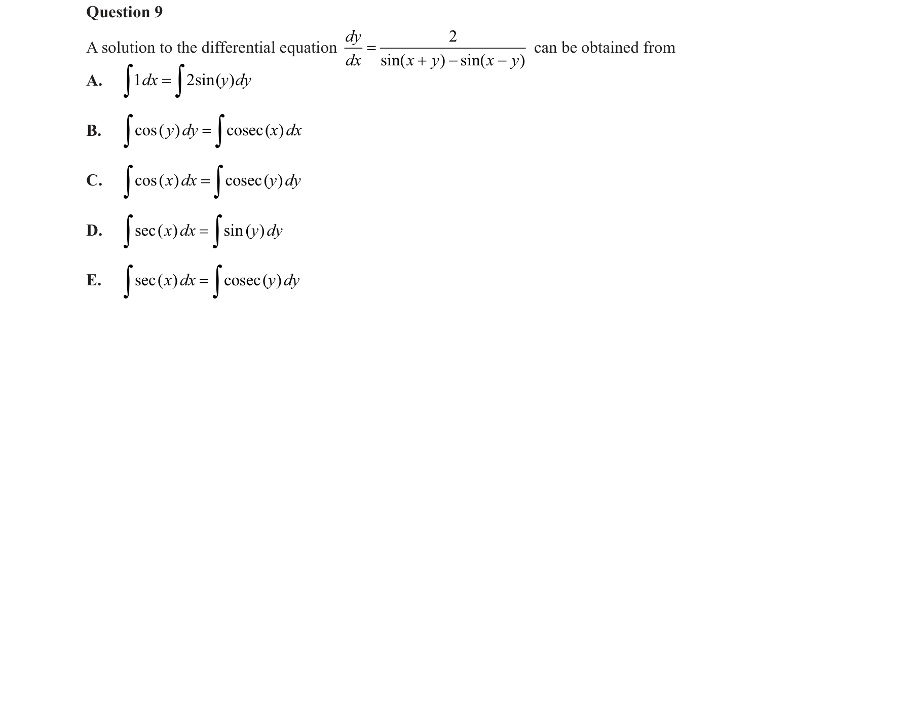 Specialist Mathematics 2018 Exam 2 Question 9 — Separation of variables