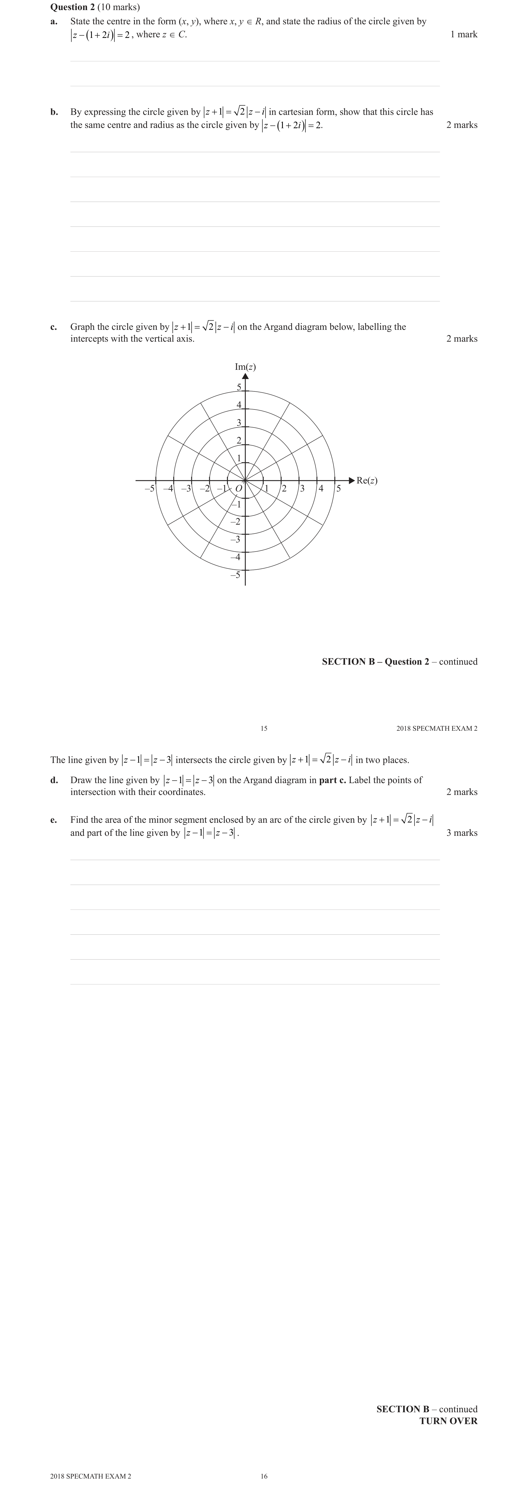 Specialist Mathematics 2018 Exam 2 Question 2(c) — Geometric representation on Argand diagram