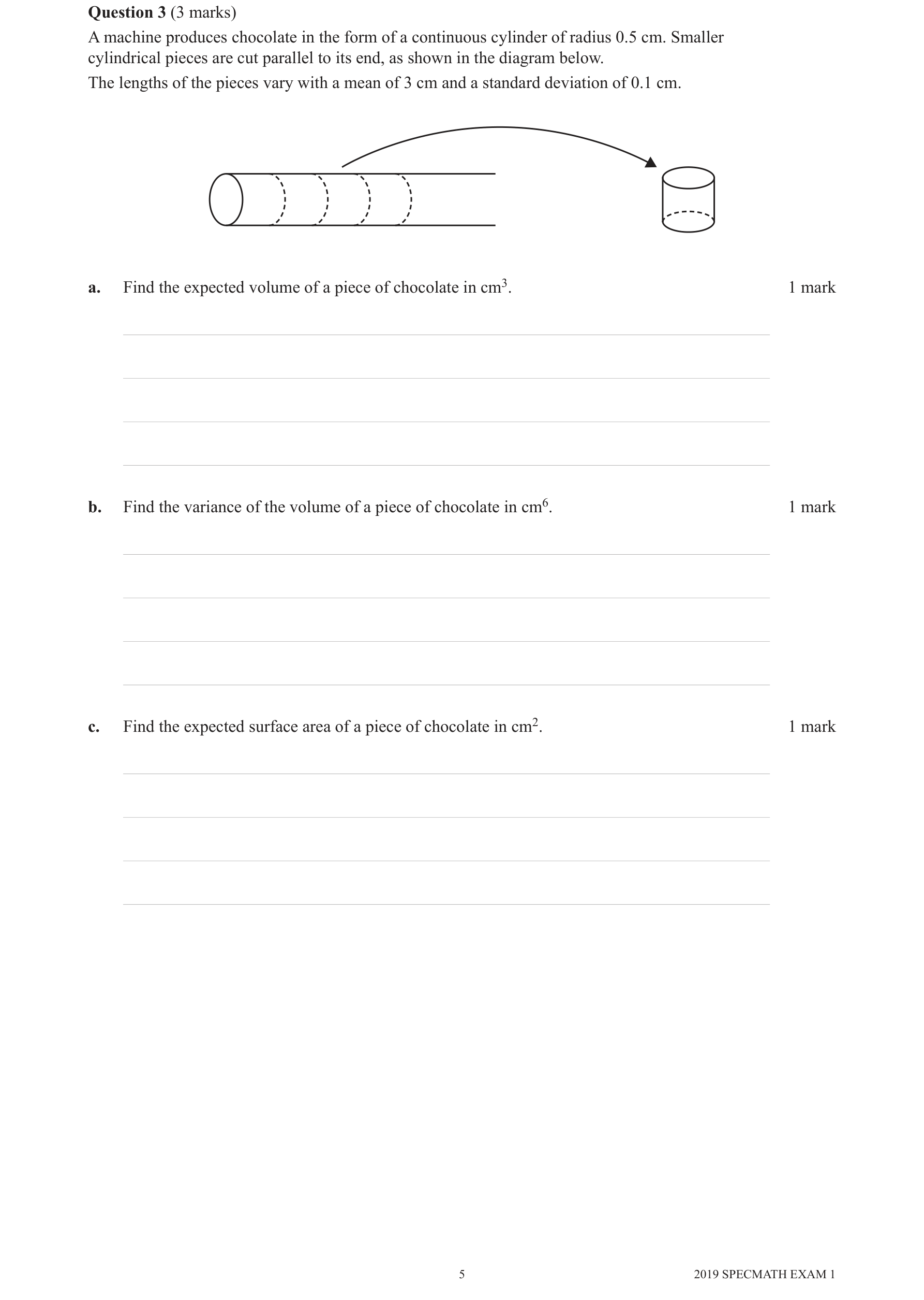 Specialist Mathematics 2019 Exam 1 Question 3(b) — Variance of linear combinations