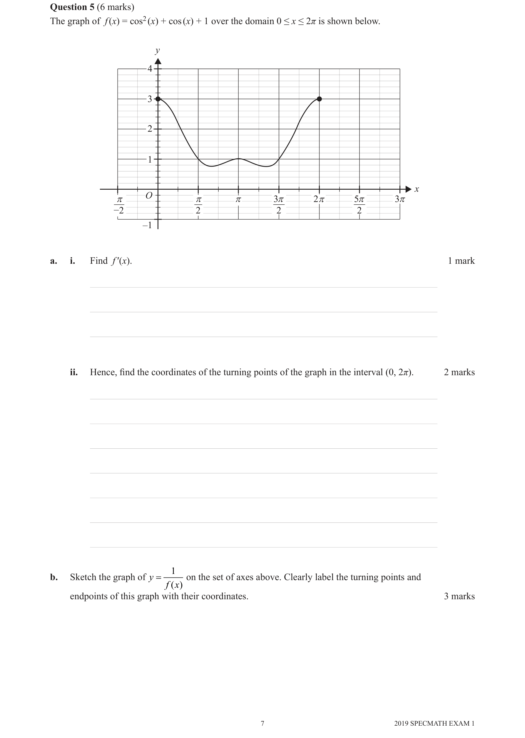 Specialist Mathematics 2019 Exam 1 Question 5(a)(i) — Chain rule applications