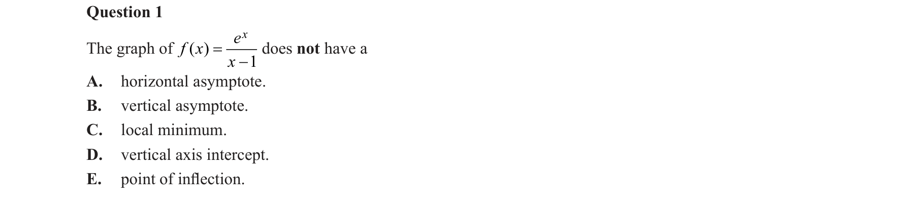 Specialist Mathematics 2019 Exam 2 Question 1 — Stationary points of rational functions, Asymptotic behaviour analysis