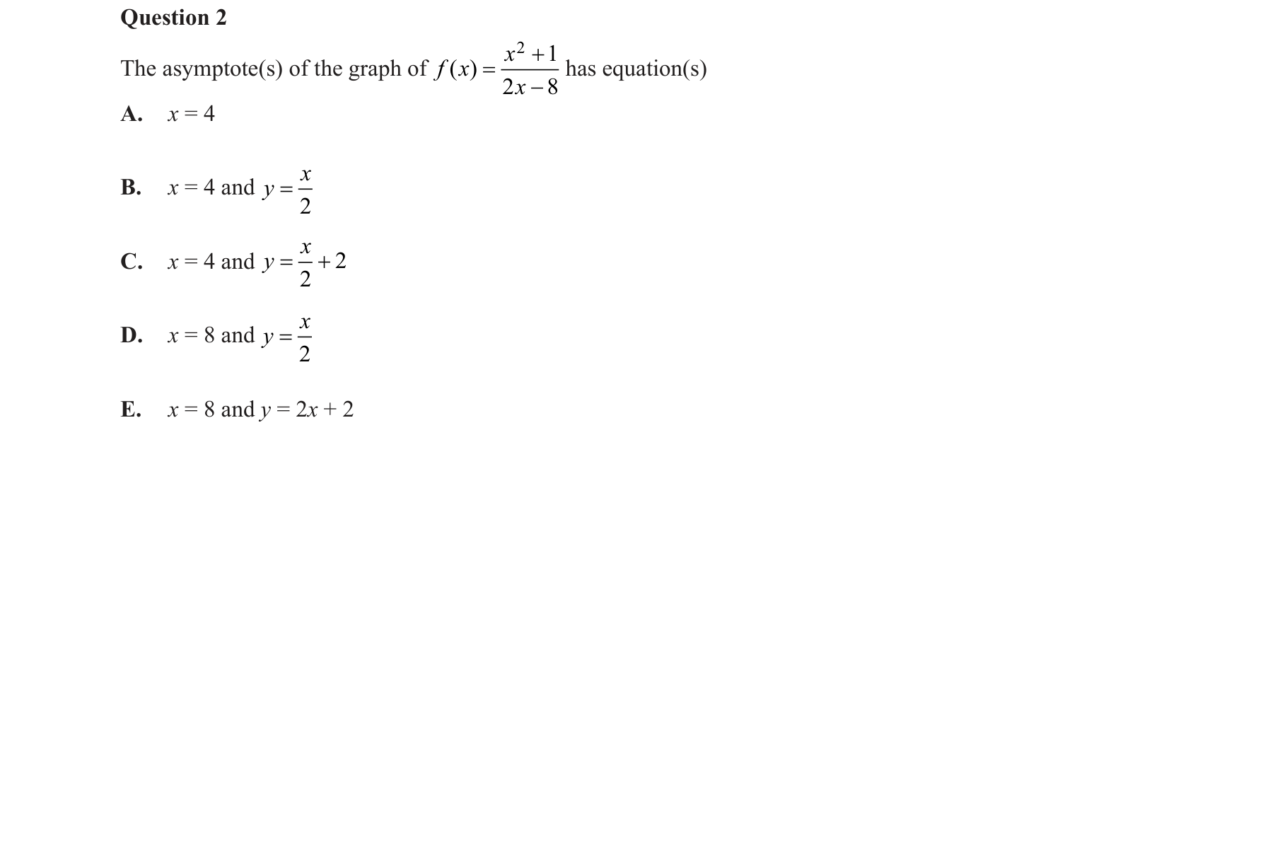 Specialist Mathematics 2019 Exam 2 Question 2 — Asymptotic behaviour analysis, Graphs of rational functions