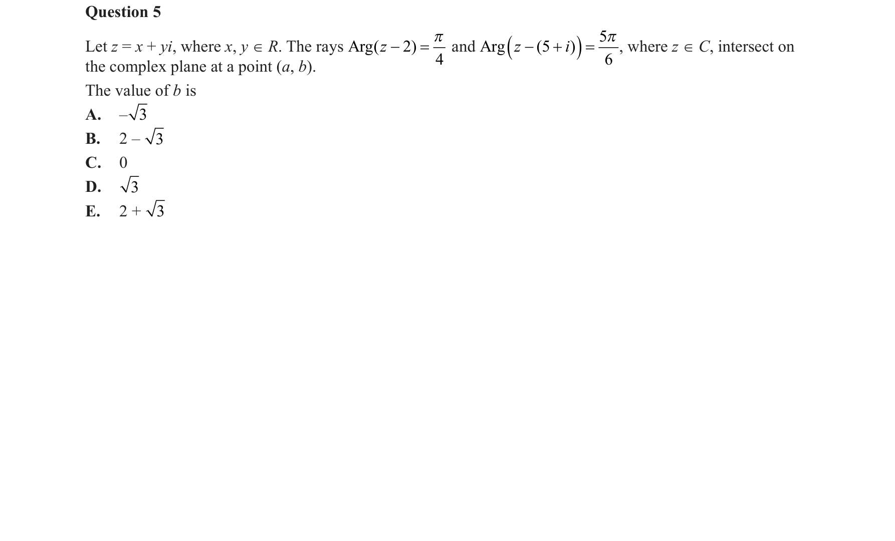 Specialist Mathematics 2019 Exam 2 Question 5 — Geometric representation on Argand diagram