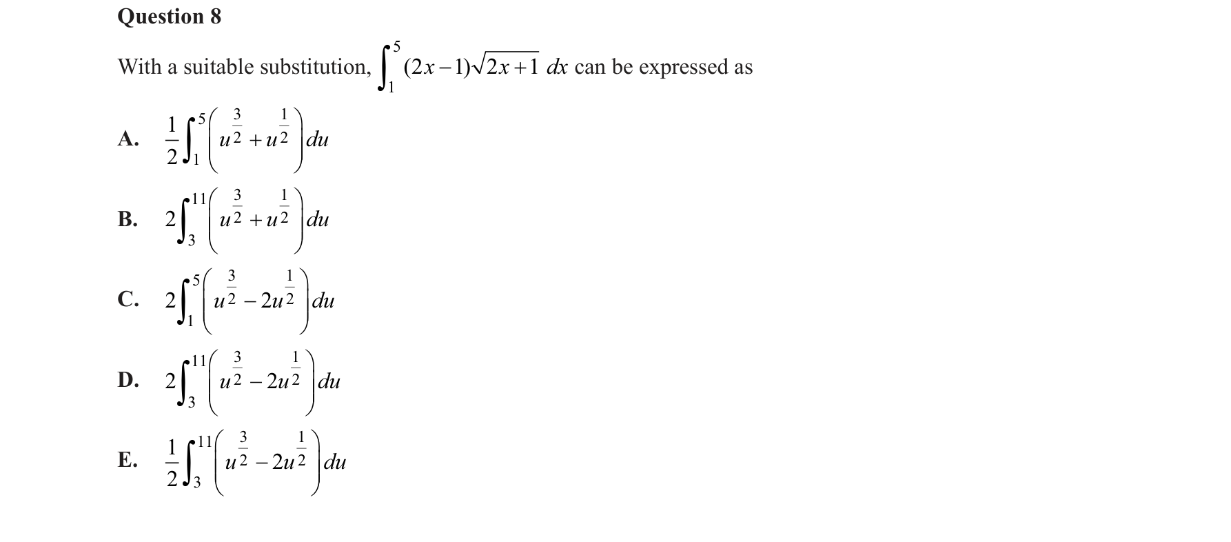 Specialist Mathematics 2019 Exam 2 Question 8 — Integration by substitution