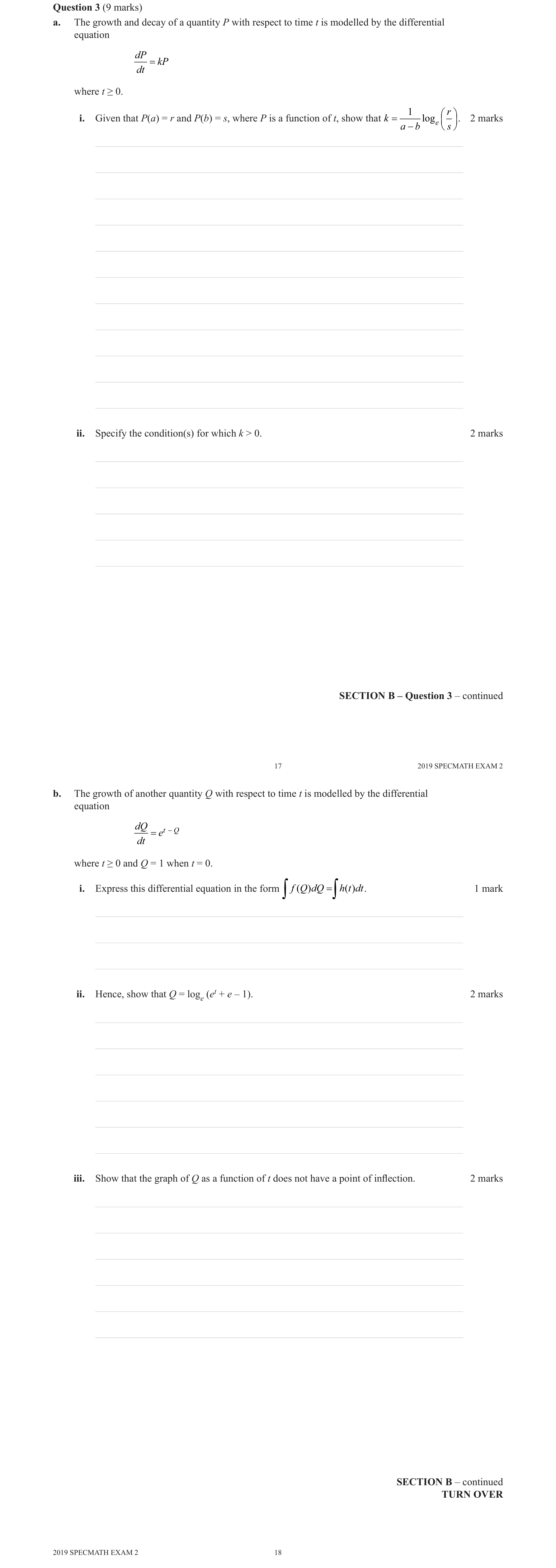 Specialist Mathematics 2019 Exam 2 Question 3(a)(i) — Separation of variables, Verification of solutions