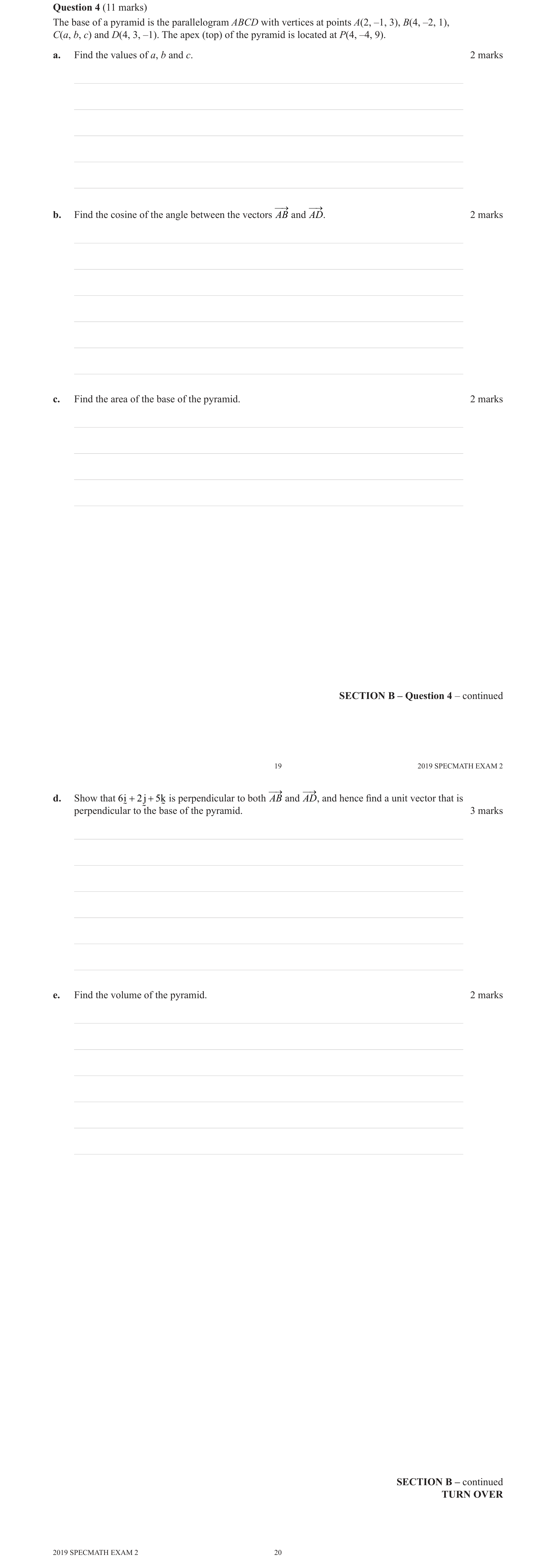 Specialist Mathematics 2019 Exam 2 Question 4(a) — Position vectors and resolution