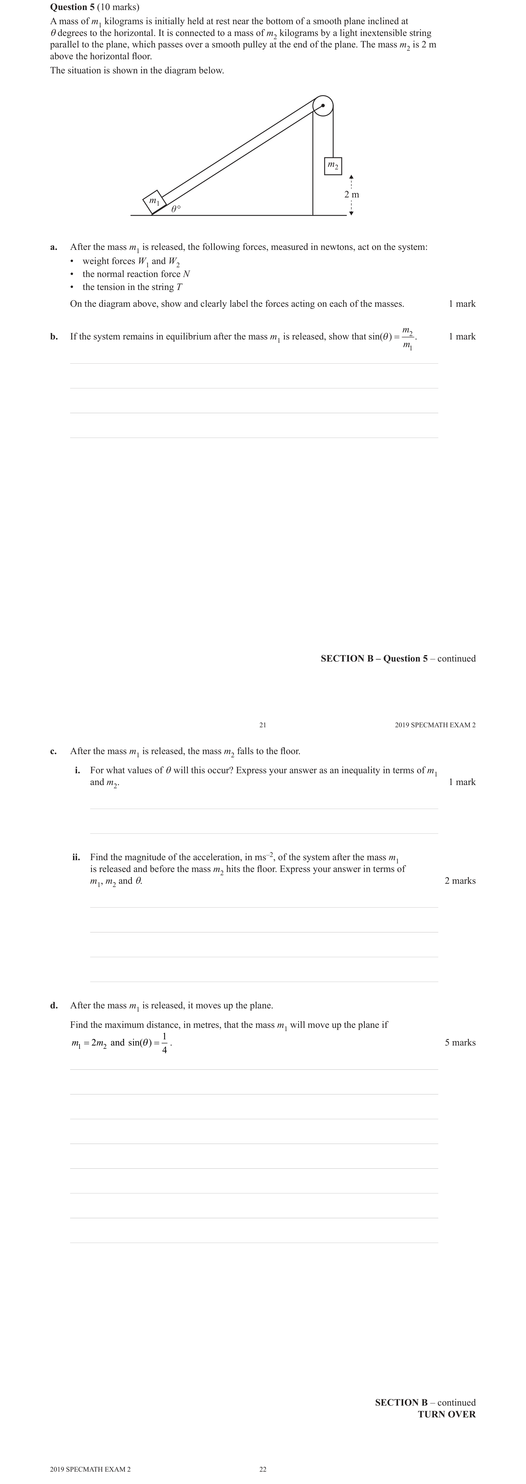 Specialist Mathematics 2019 Exam 2 Question 5(c)(ii) — Rectilinear motion using calculus