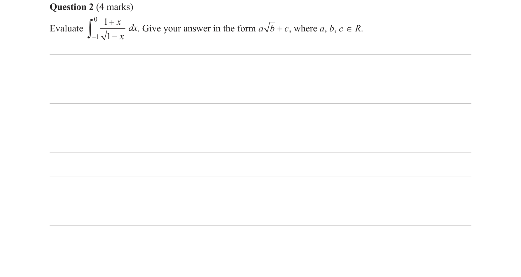 Specialist Mathematics 2020 Exam 1 Question 2 — Integration by substitution, Antiderivatives yielding inverse circular functions