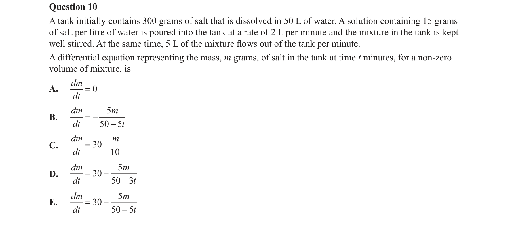 Specialist Mathematics 2020 Exam 2 Question 10 — Formulation from real-world contexts