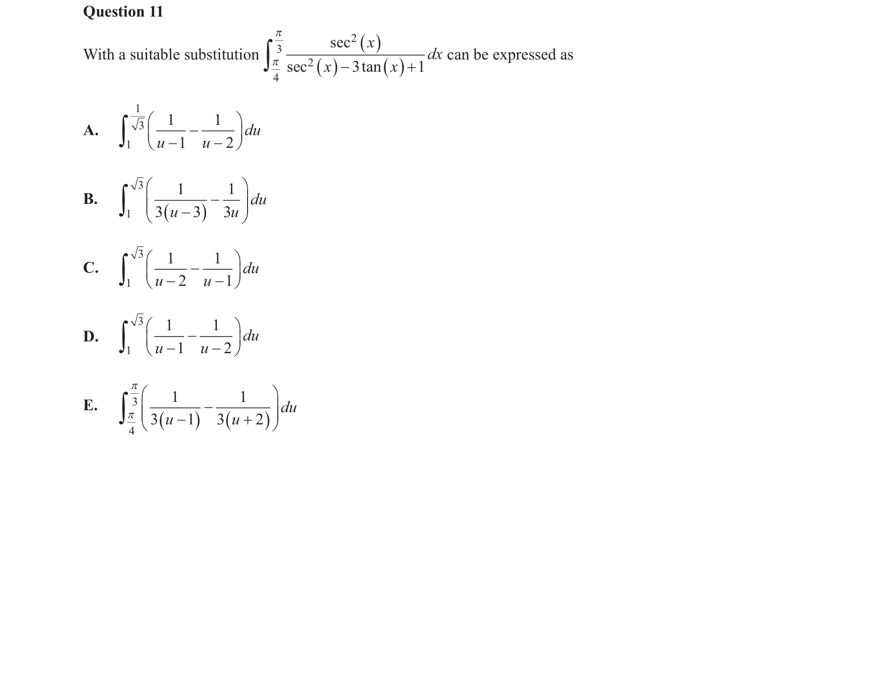 Specialist Mathematics 2020 Exam 2 Question 11 — Integration by substitution, Antidifferentiation using partial fractions