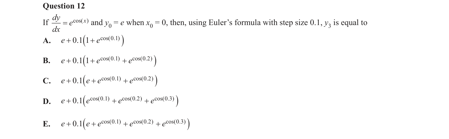 Specialist Mathematics 2020 Exam 2 Question 12 — Euler's method numerical solution