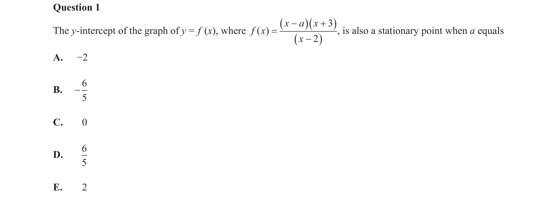 Specialist Mathematics 2020 Exam 2 Question 1 — Stationary points of rational functions, Rational functions and partial fractions