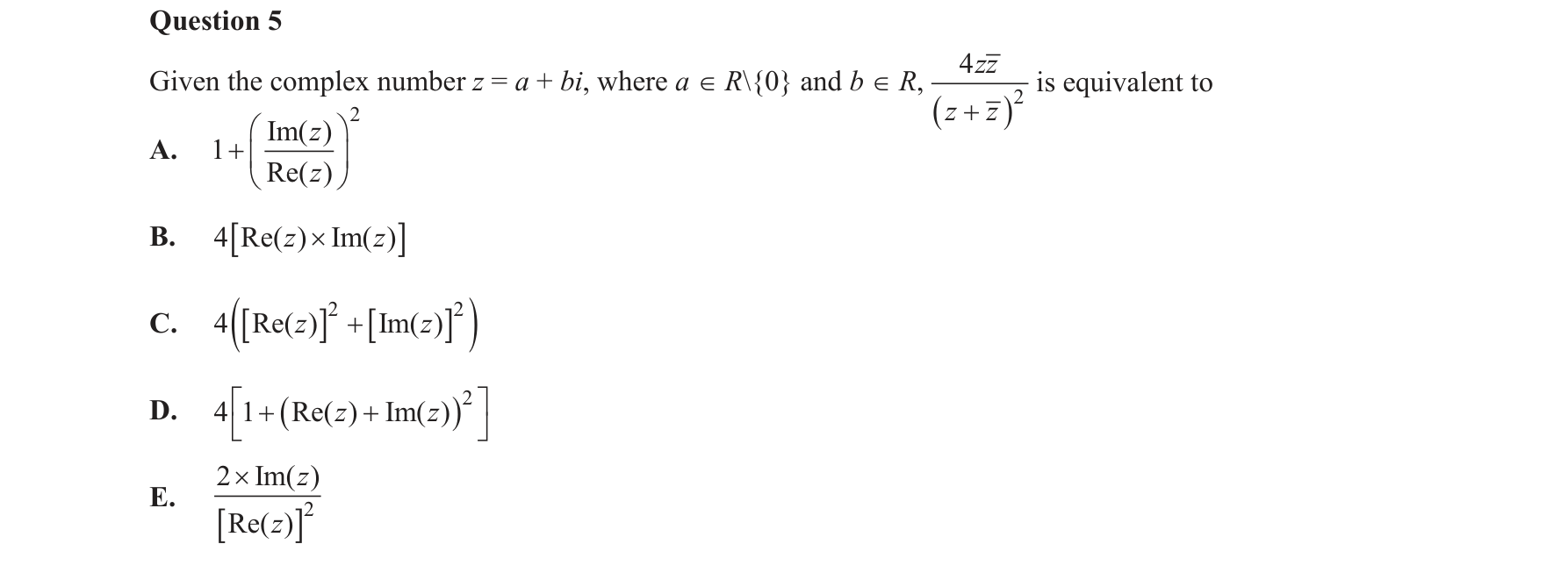 Specialist Mathematics 2020 Exam 2 Question 5 — Polar form of complex numbers
