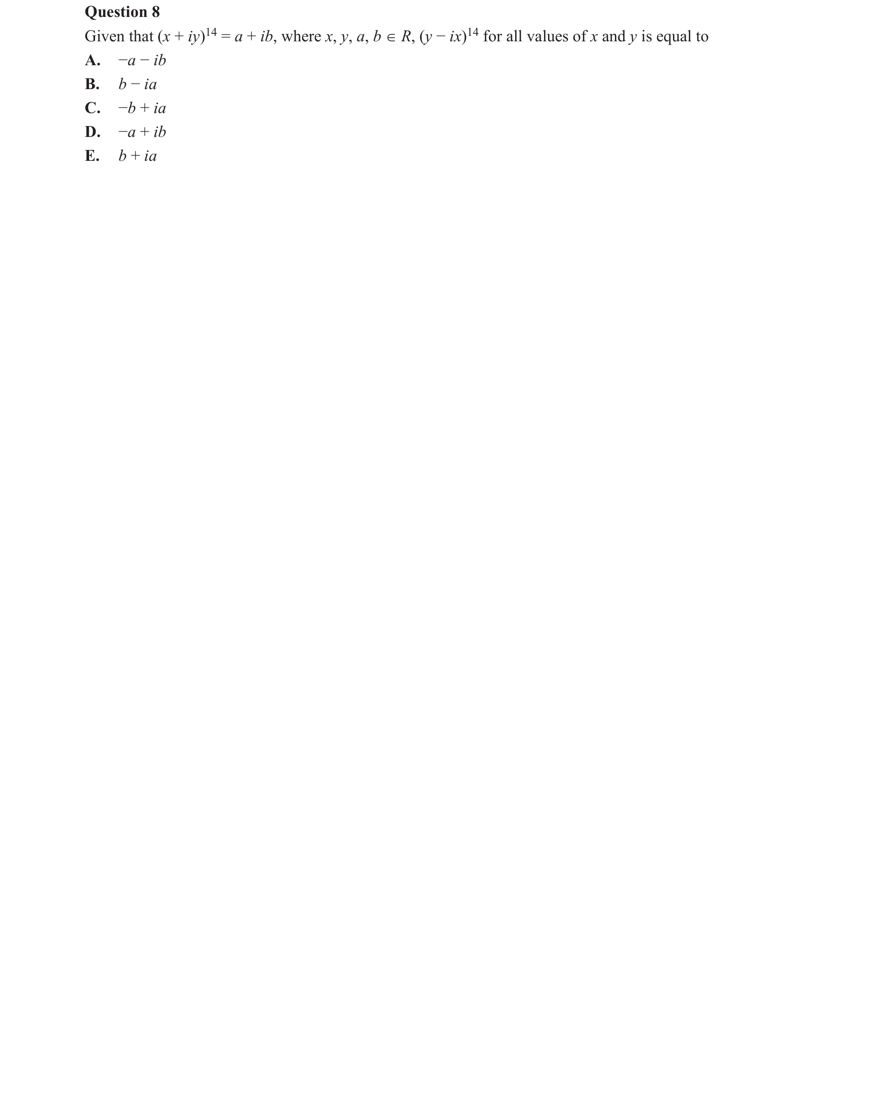 Specialist Mathematics 2020 Exam 2 Question 8 — De Moivre's theorem and proof, Powers and roots in polar form