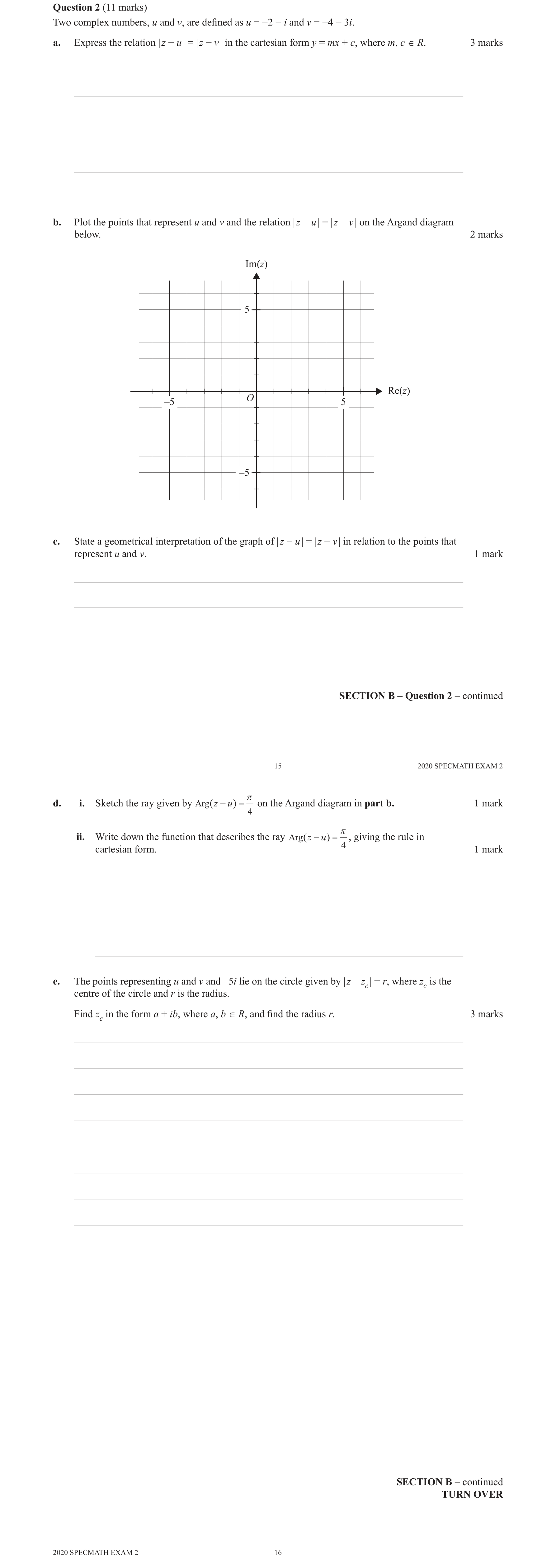 Specialist Mathematics 2020 Exam 2 Question 2(a) — Geometric representation on Argand diagram