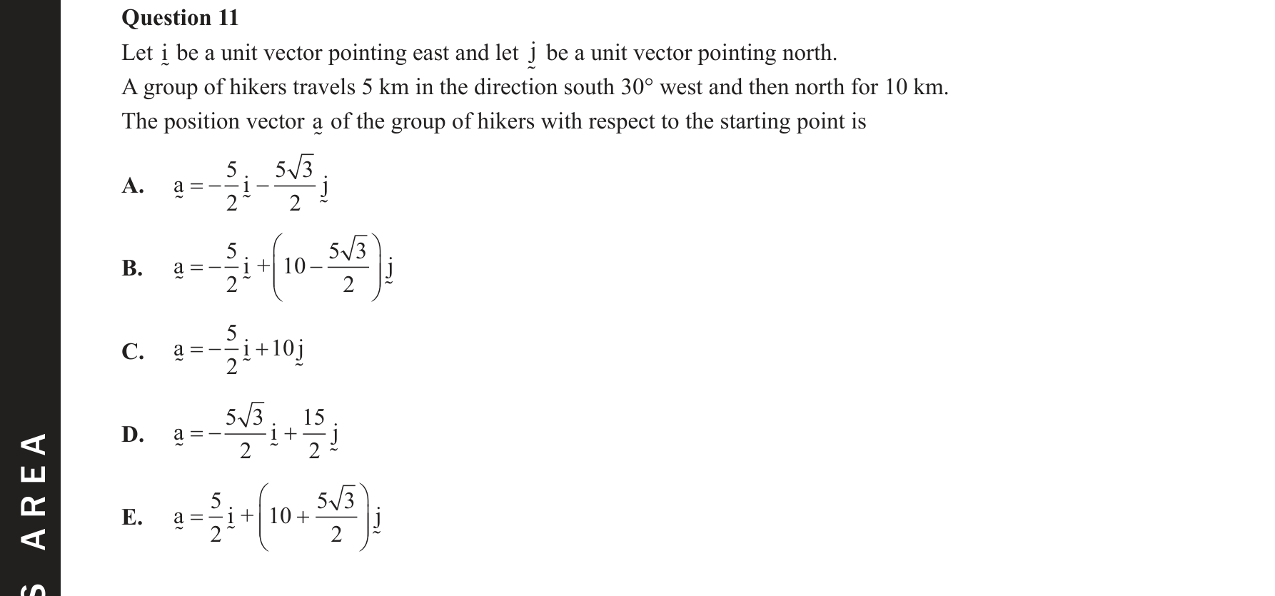 Specialist Mathematics 2021 Exam 2 Question 11 — Position vectors and resolution, Vector addition, subtraction, scalar multiplication